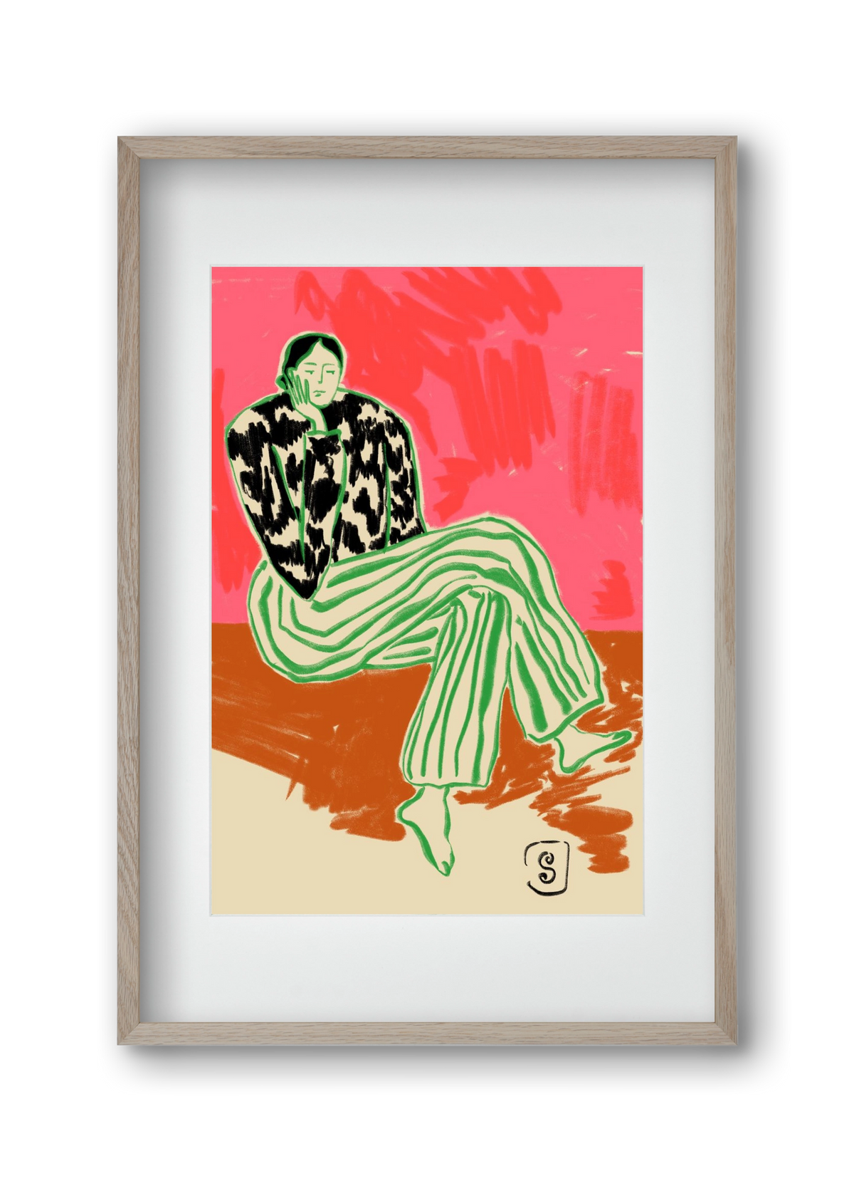 CALM WOMAN PORTRAIT, 30x45 cm (20x30 cm), Tölgy keret, paszpartuval