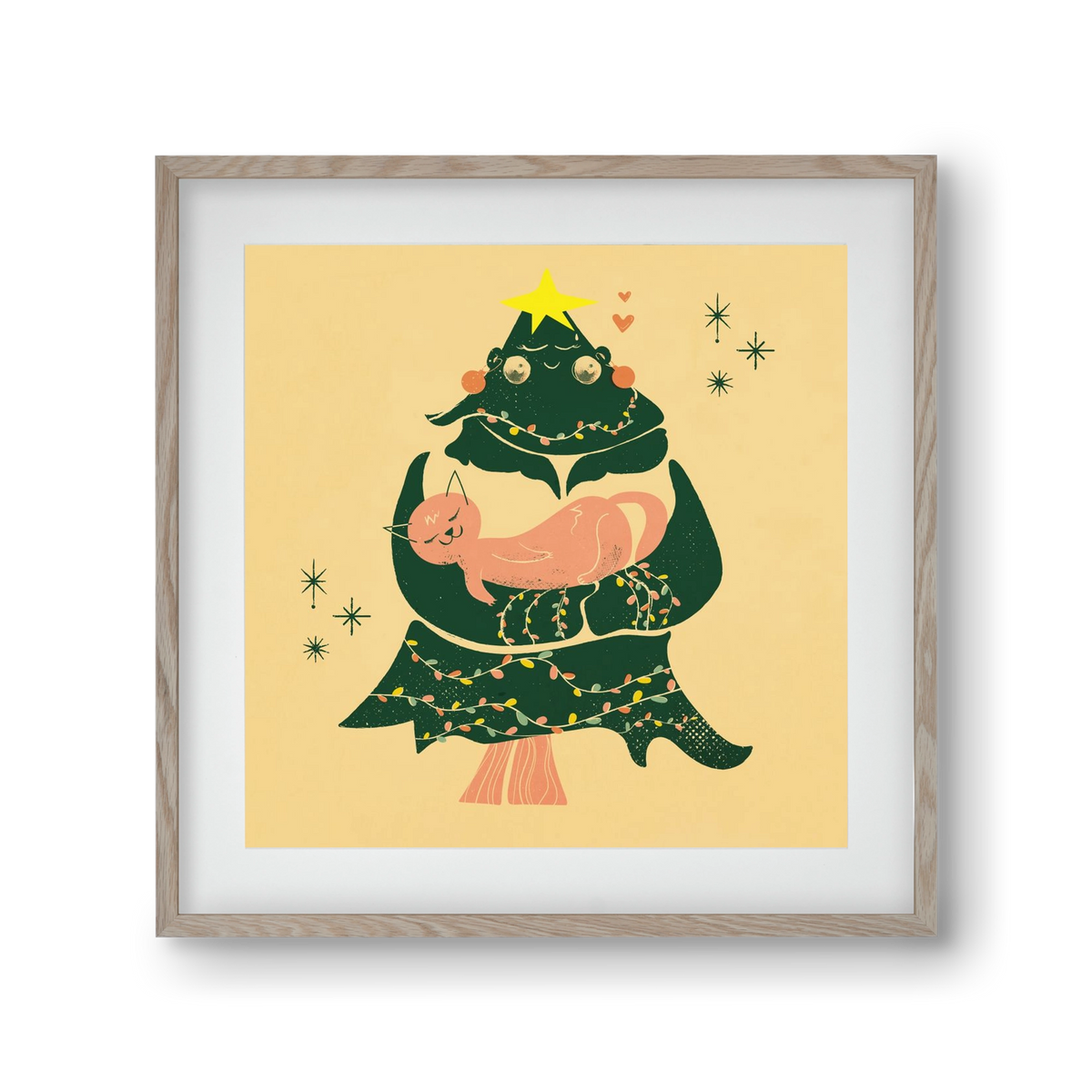 Meowy Christmas , 30x30 cm (20x20 cm), Tölgy keret, paszpartuval