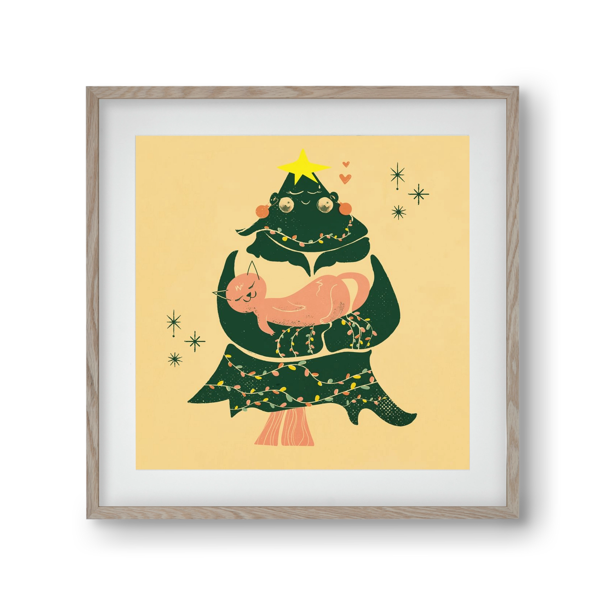 Meowy Christmas , 30x30 cm (20x20 cm), Tölgy keret, paszpartuval