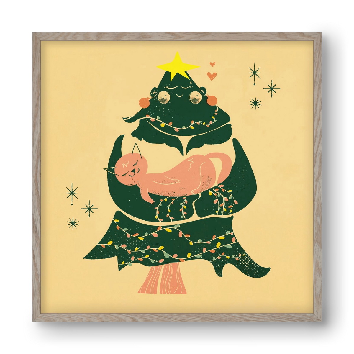 Meowy Christmas , 40x40 cm (40x40 cm), Tölgy keret