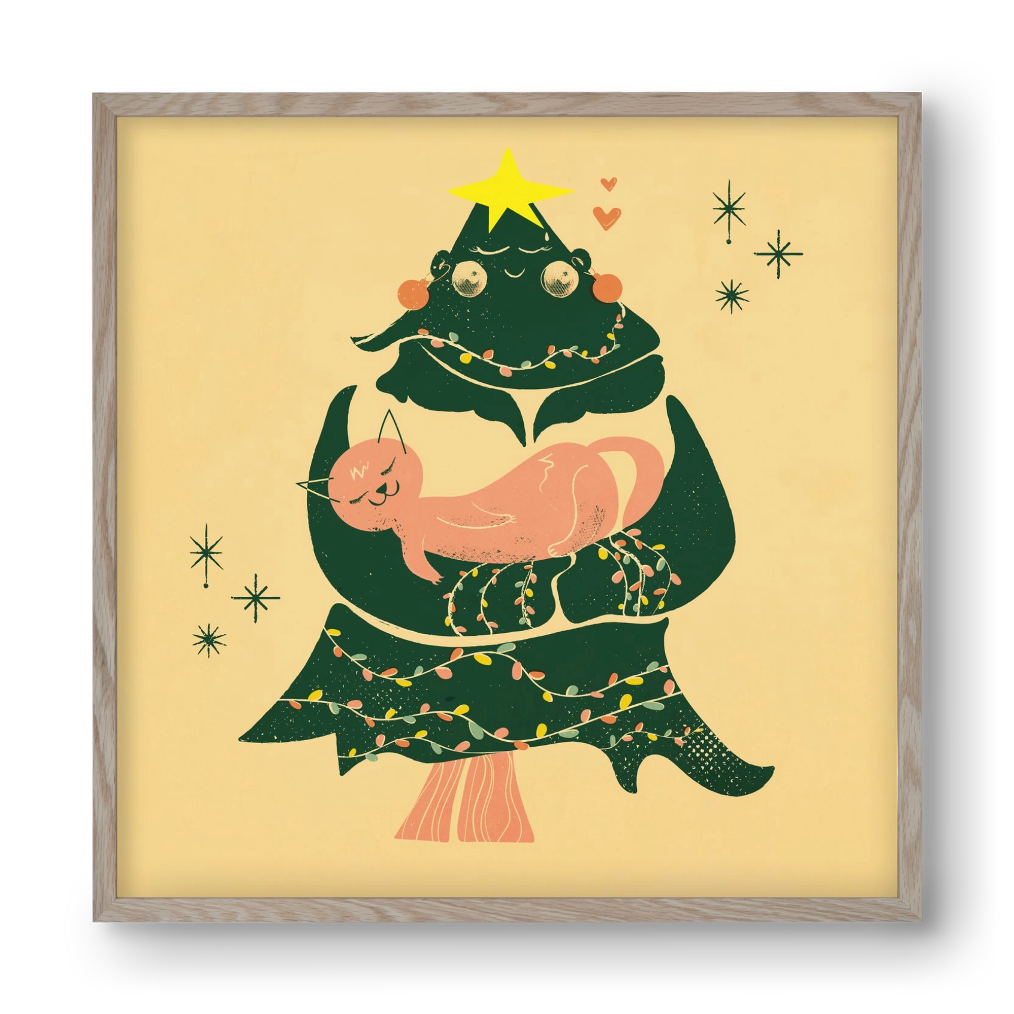 Meowy Christmas , 40x40 cm (40x40 cm), Tölgy keret