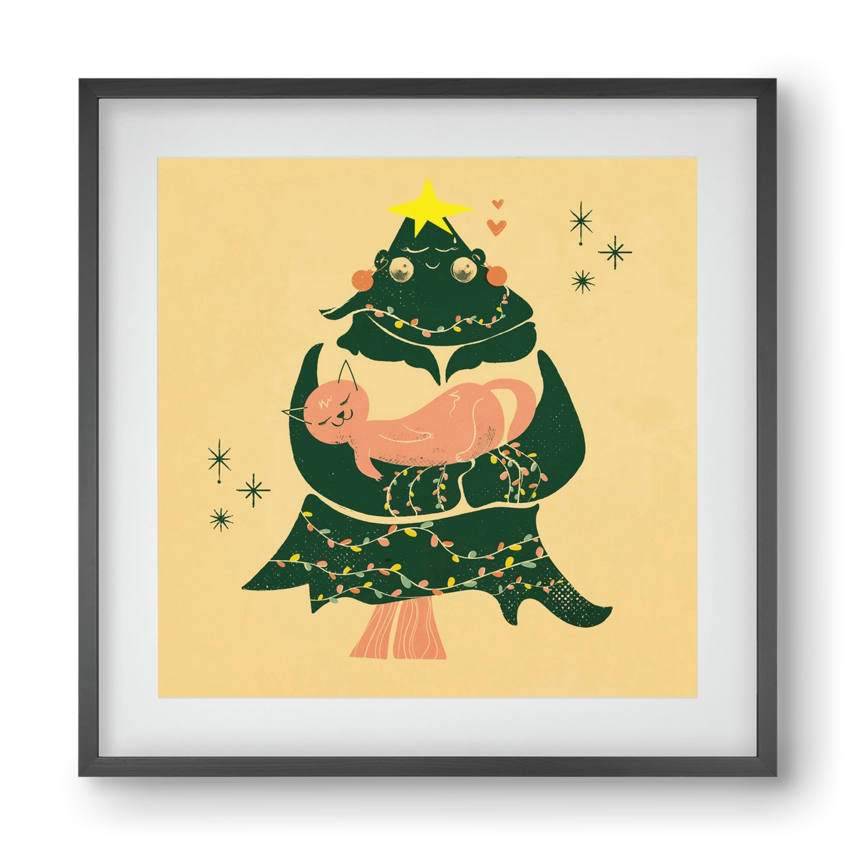 Meowy Christmas , 40x40 cm (30x30 cm), Fekete keret, paszpartuval