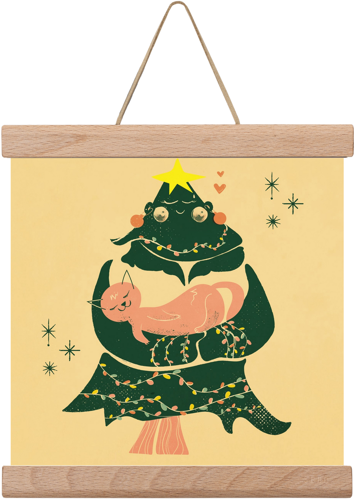 Meowy Christmas , 20x20 cm (20x20 cm), Tölgy akasztó