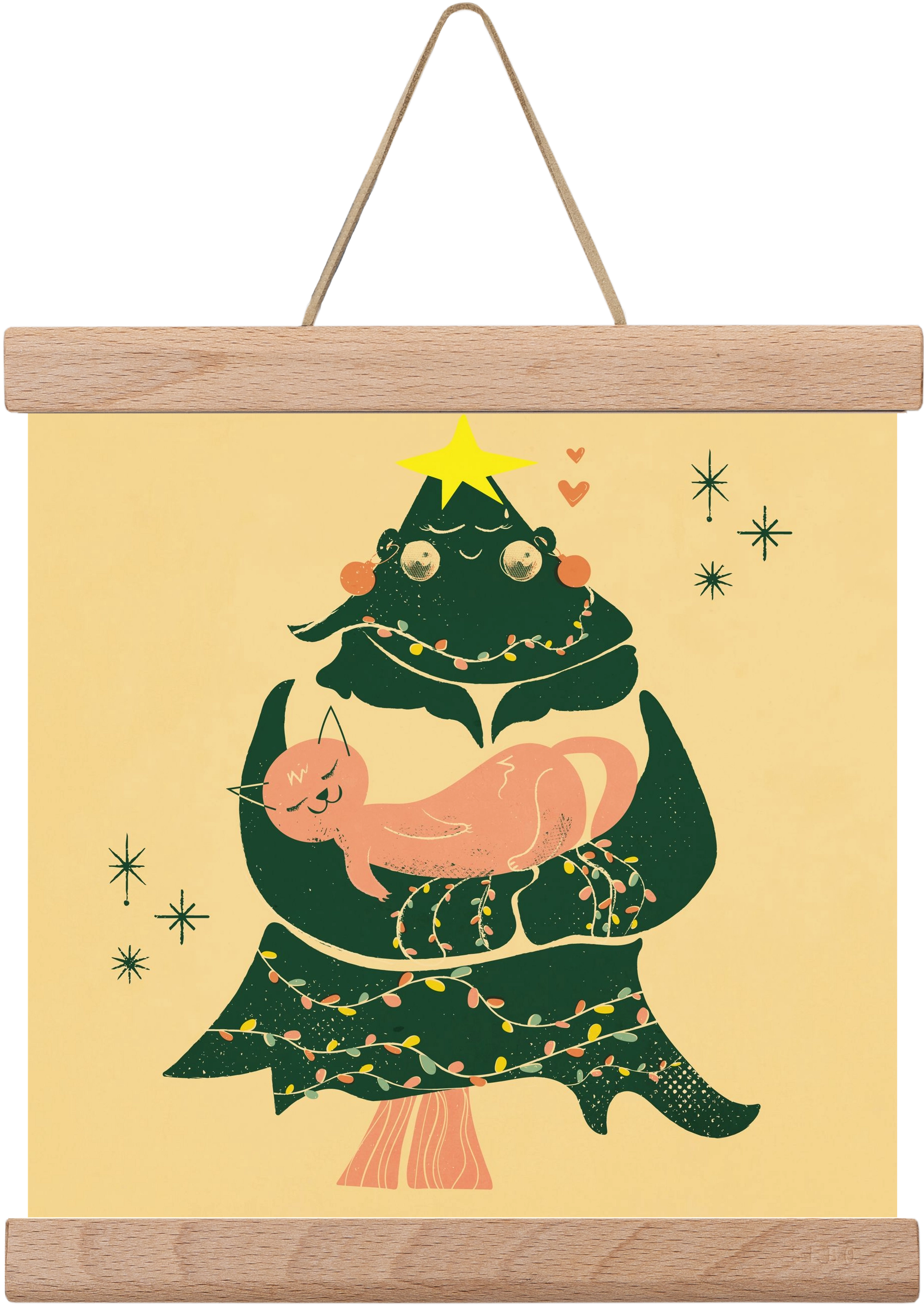 Meowy Christmas , 20x20 cm (20x20 cm), Tölgy akasztó