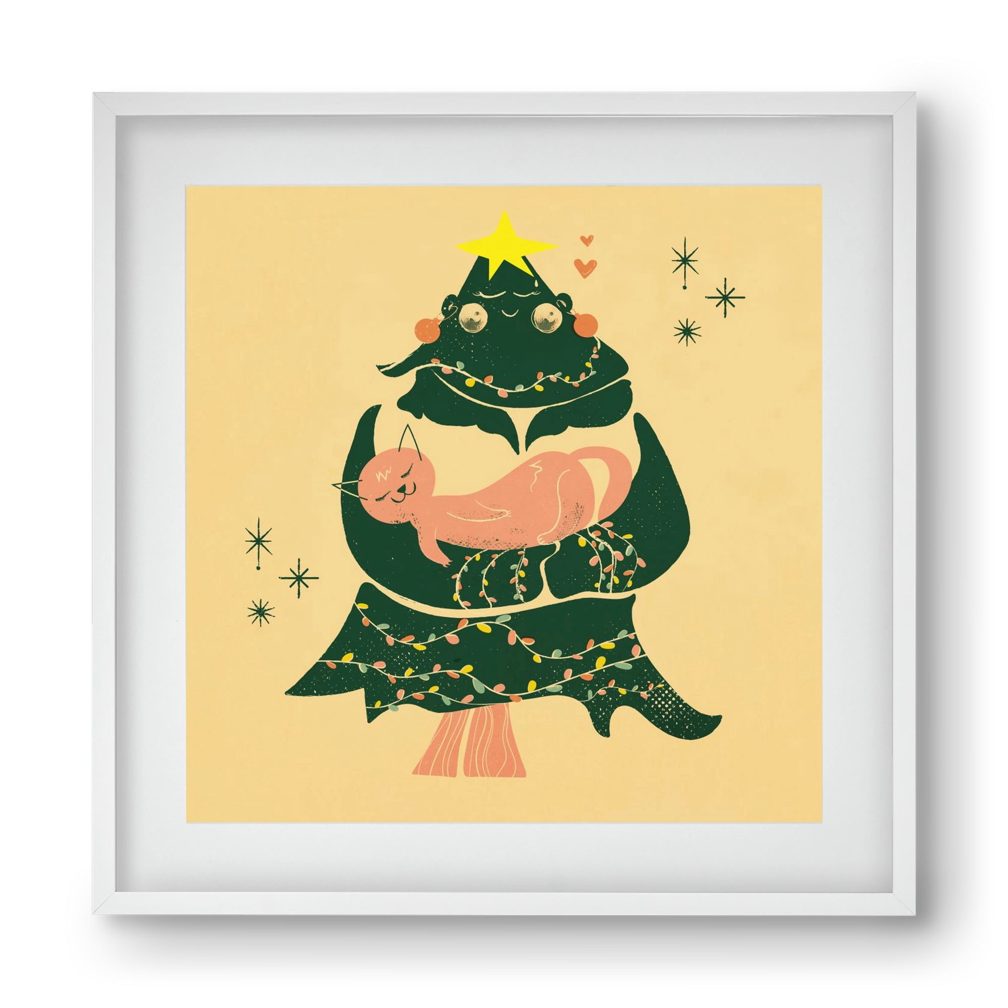 Meowy Christmas , 40x40 cm (30x30 cm), Fehér keret, paszpartuval