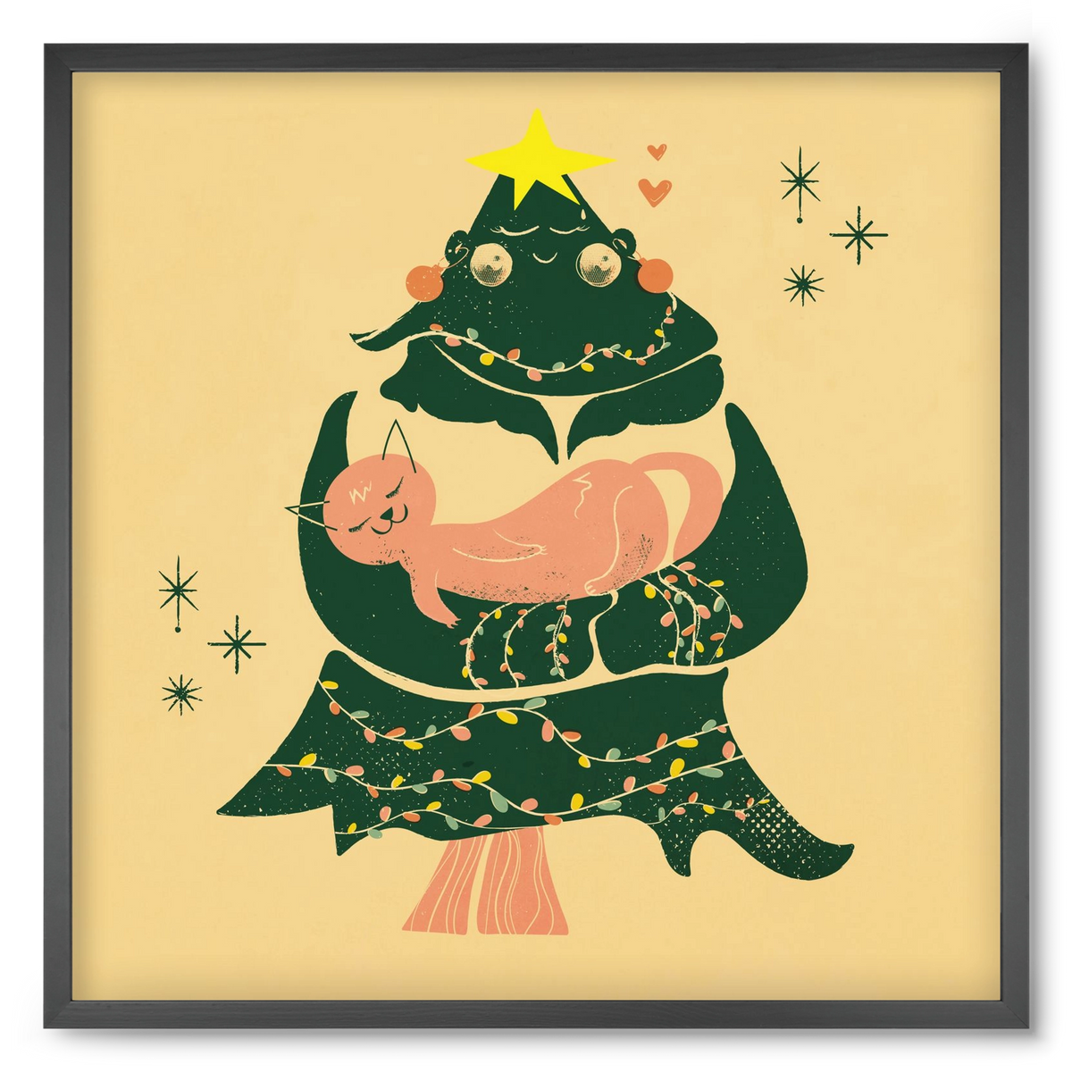 Meowy Christmas , 50x50 cm (50x50 cm), Fekete keret