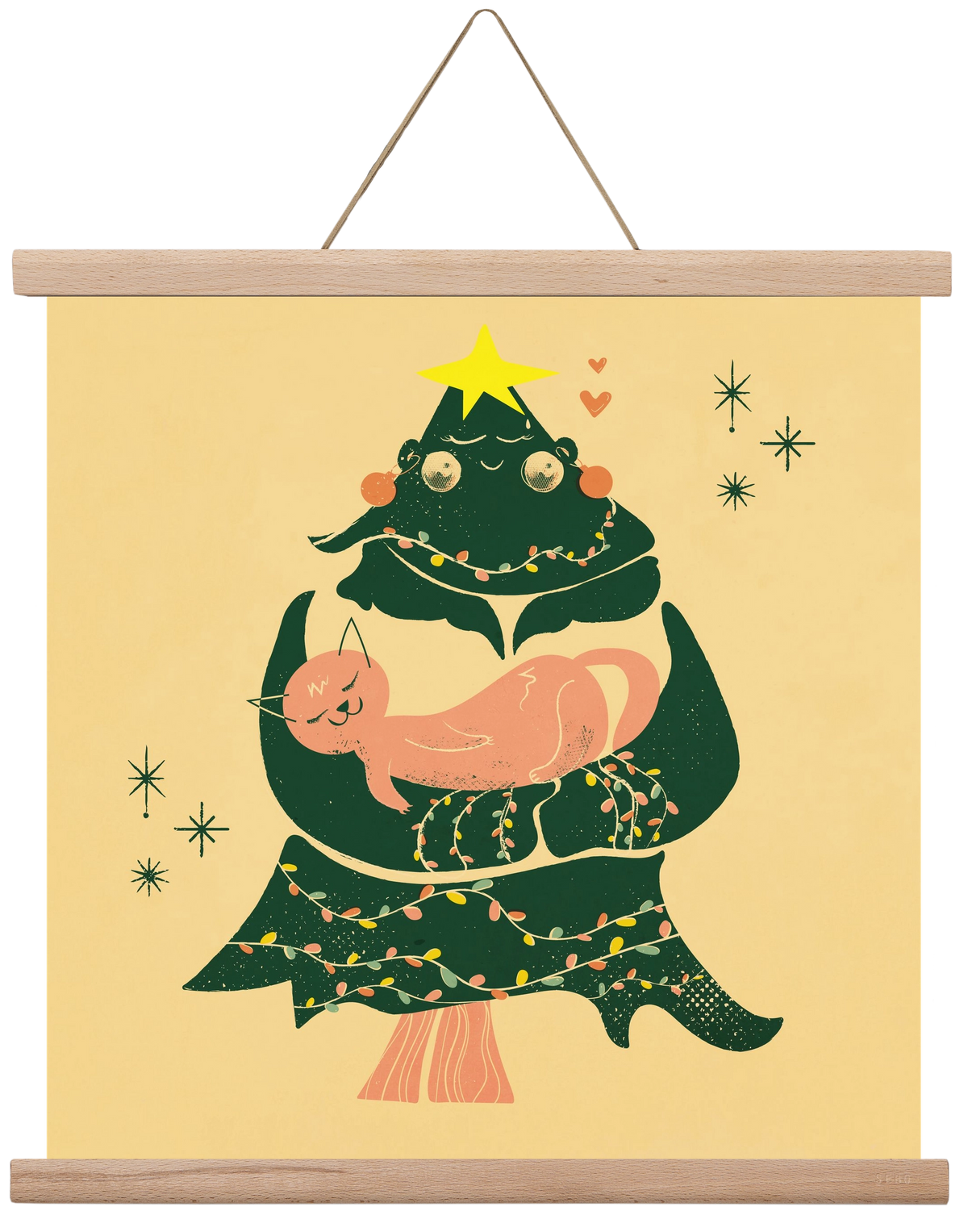 Meowy Christmas , 40x40 cm (40x40 cm), Tölgy akasztó