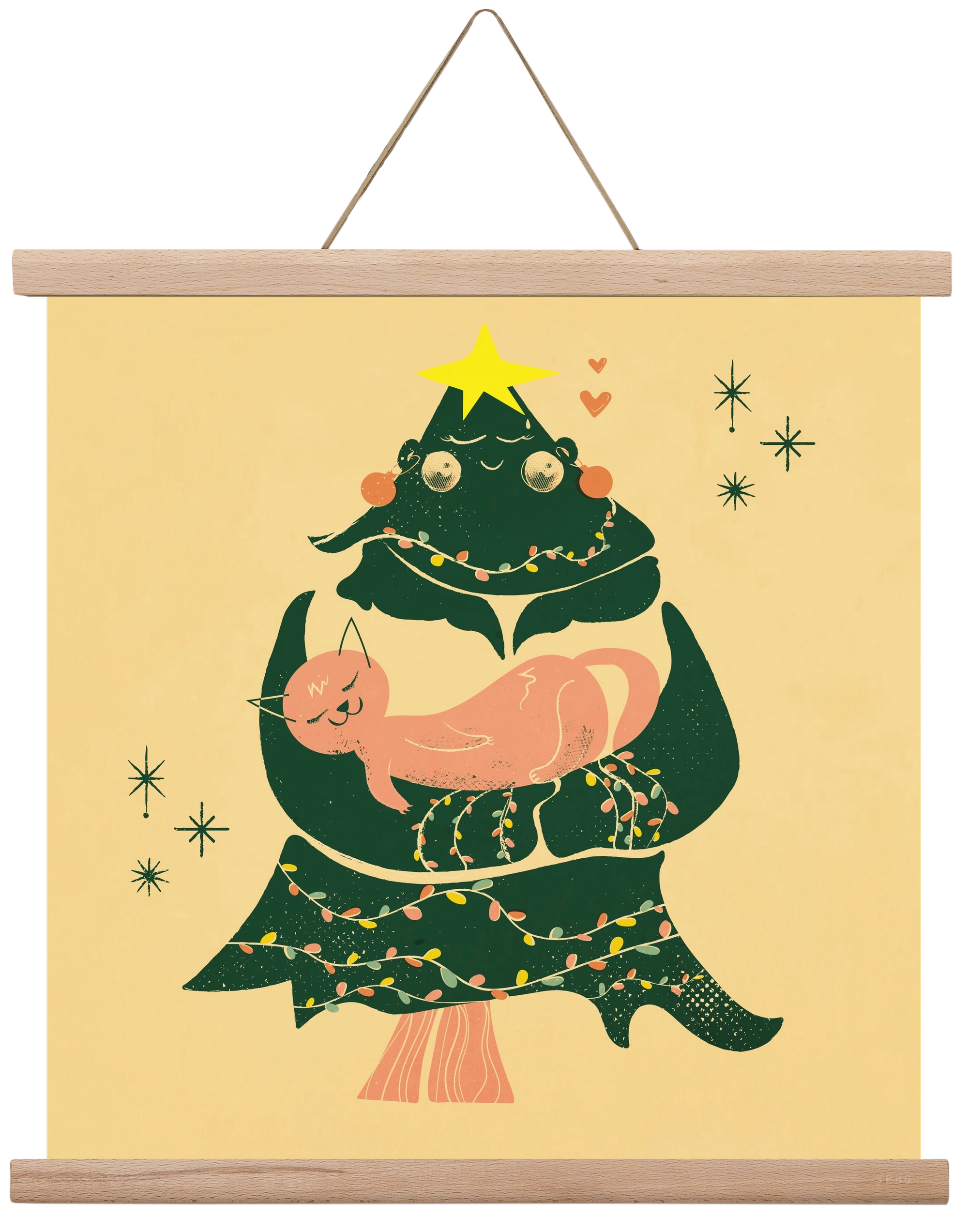 Meowy Christmas , 40x40 cm (40x40 cm), Tölgy akasztó