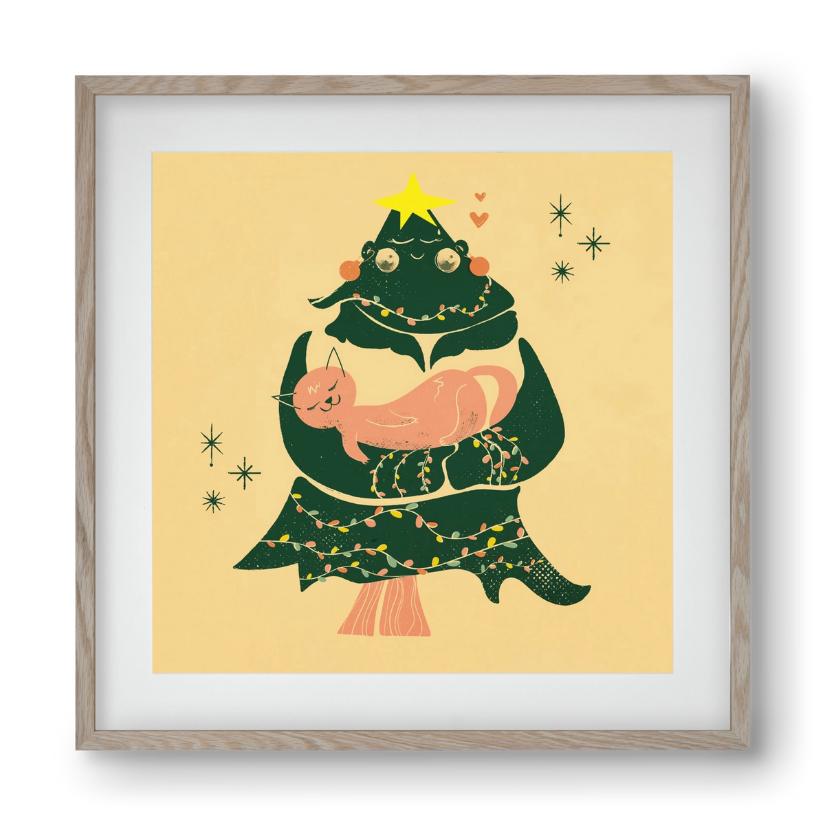 Meowy Christmas , 40x40 cm (30x30 cm), Tölgy keret, paszpartuval