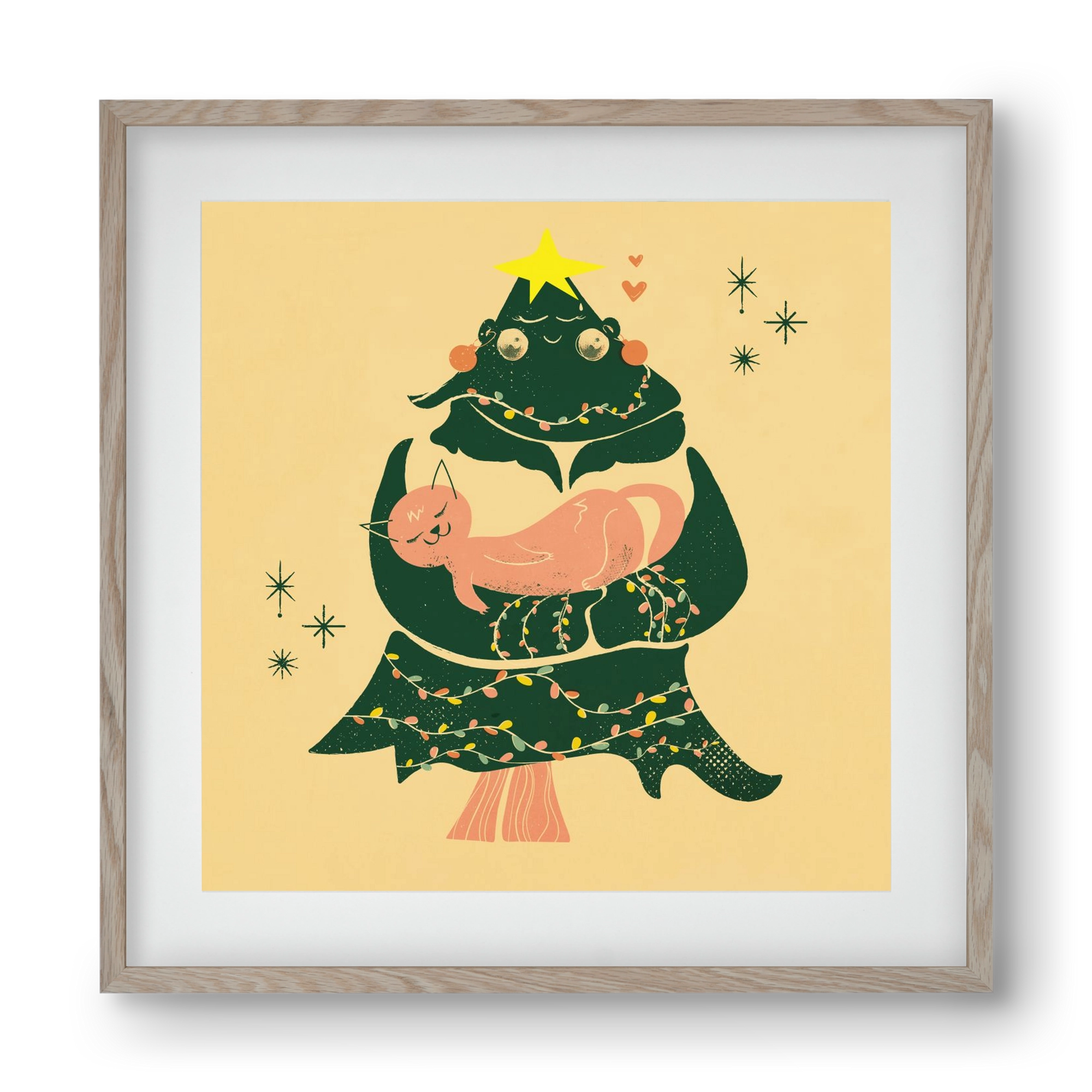 Meowy Christmas , 40x40 cm (30x30 cm), Tölgy keret, paszpartuval