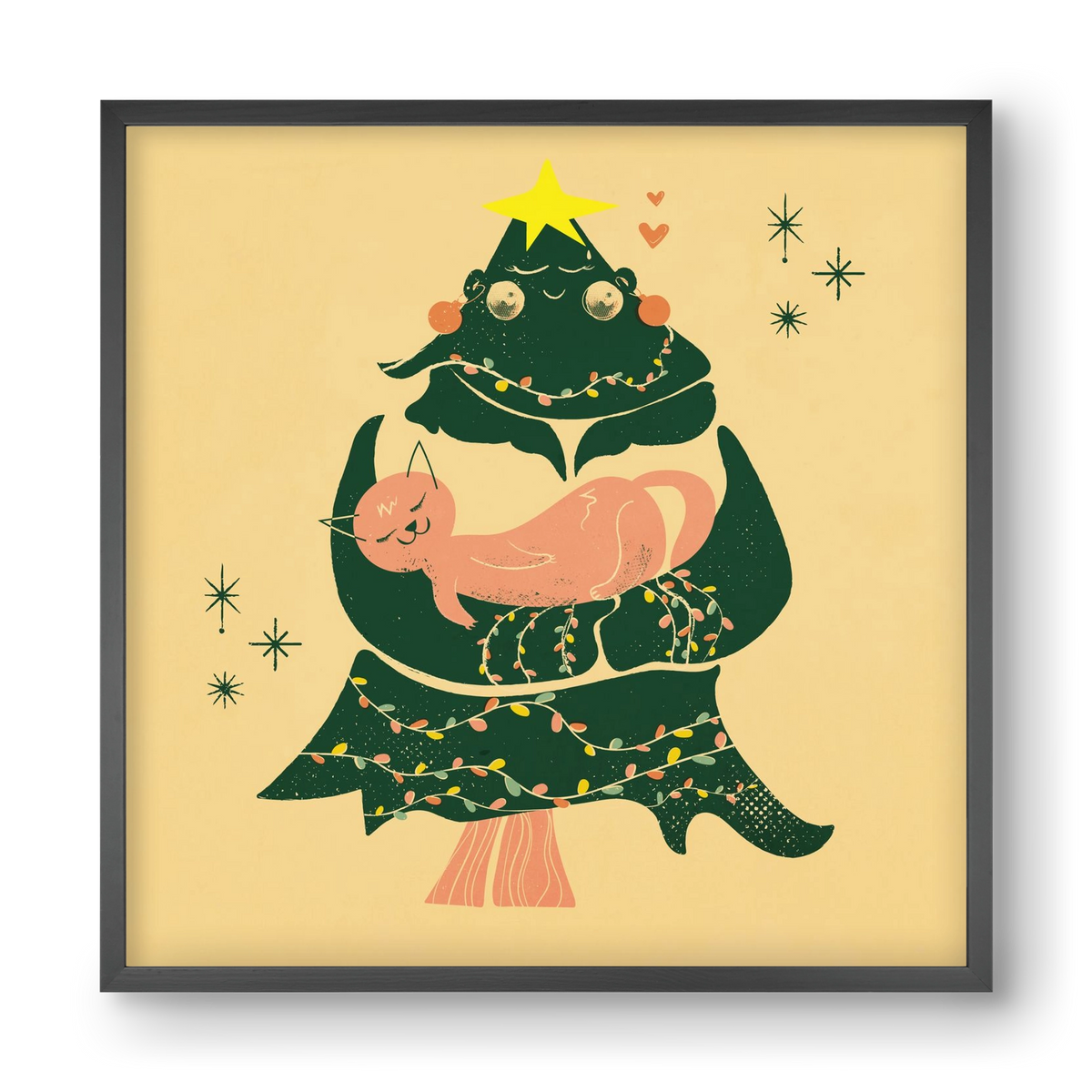 Meowy Christmas , 40x40 cm (40x40 cm), Fekete keret