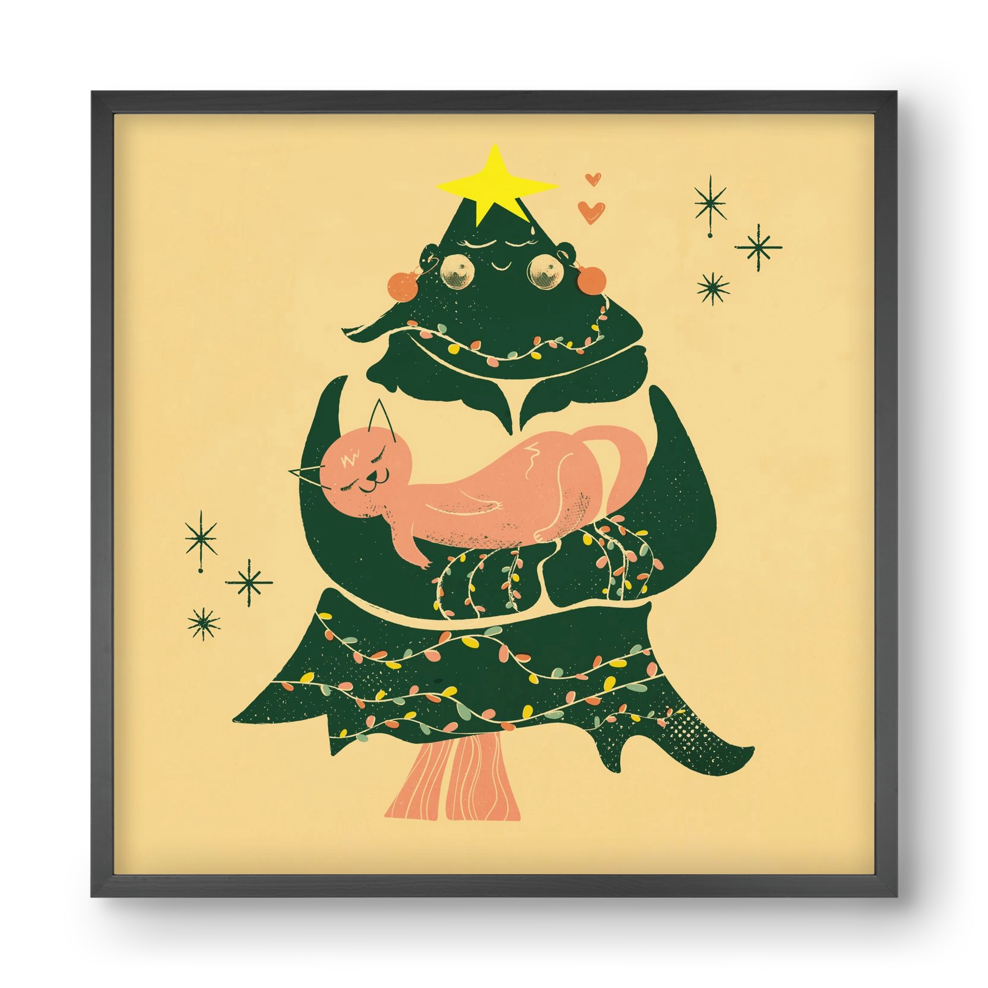 Meowy Christmas , 40x40 cm (40x40 cm), Fekete keret