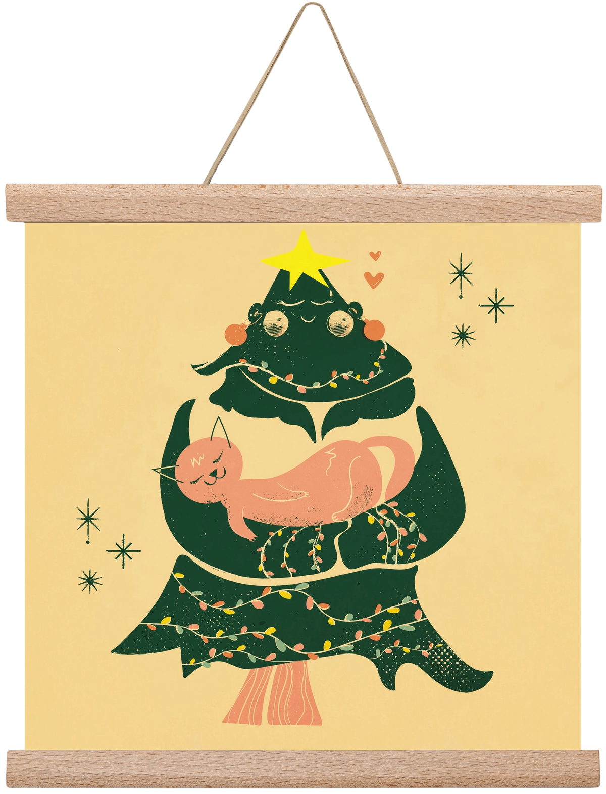 Meowy Christmas , 30x30 cm (30x30 cm), Tölgy akasztó