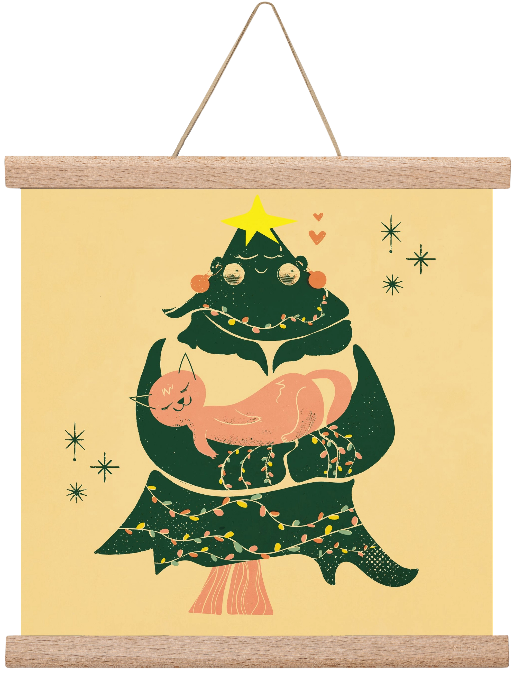 Meowy Christmas , 30x30 cm (30x30 cm), Tölgy akasztó