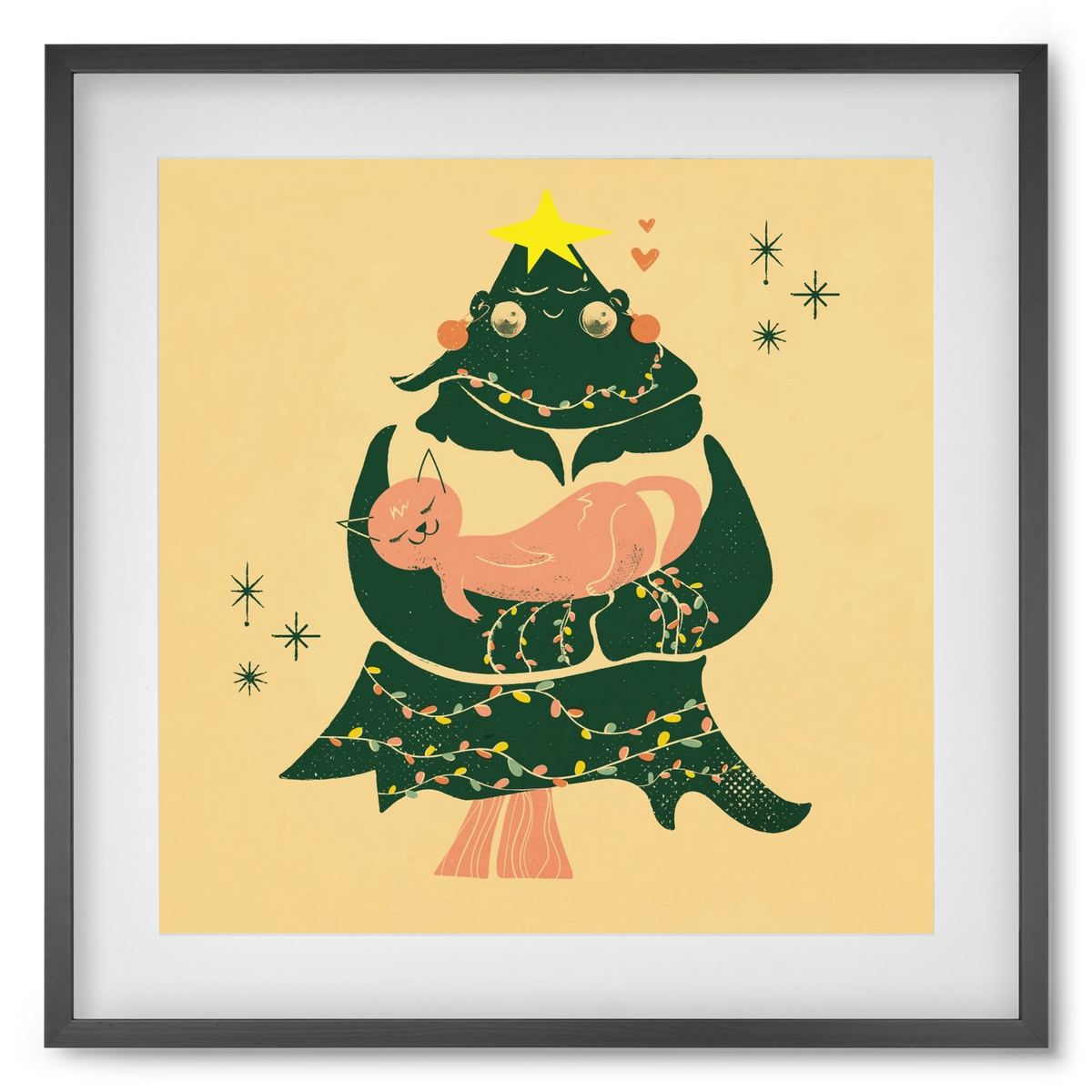 Meowy Christmas , 50x50 cm (40x40 cm), Fekete keret, paszpartuval