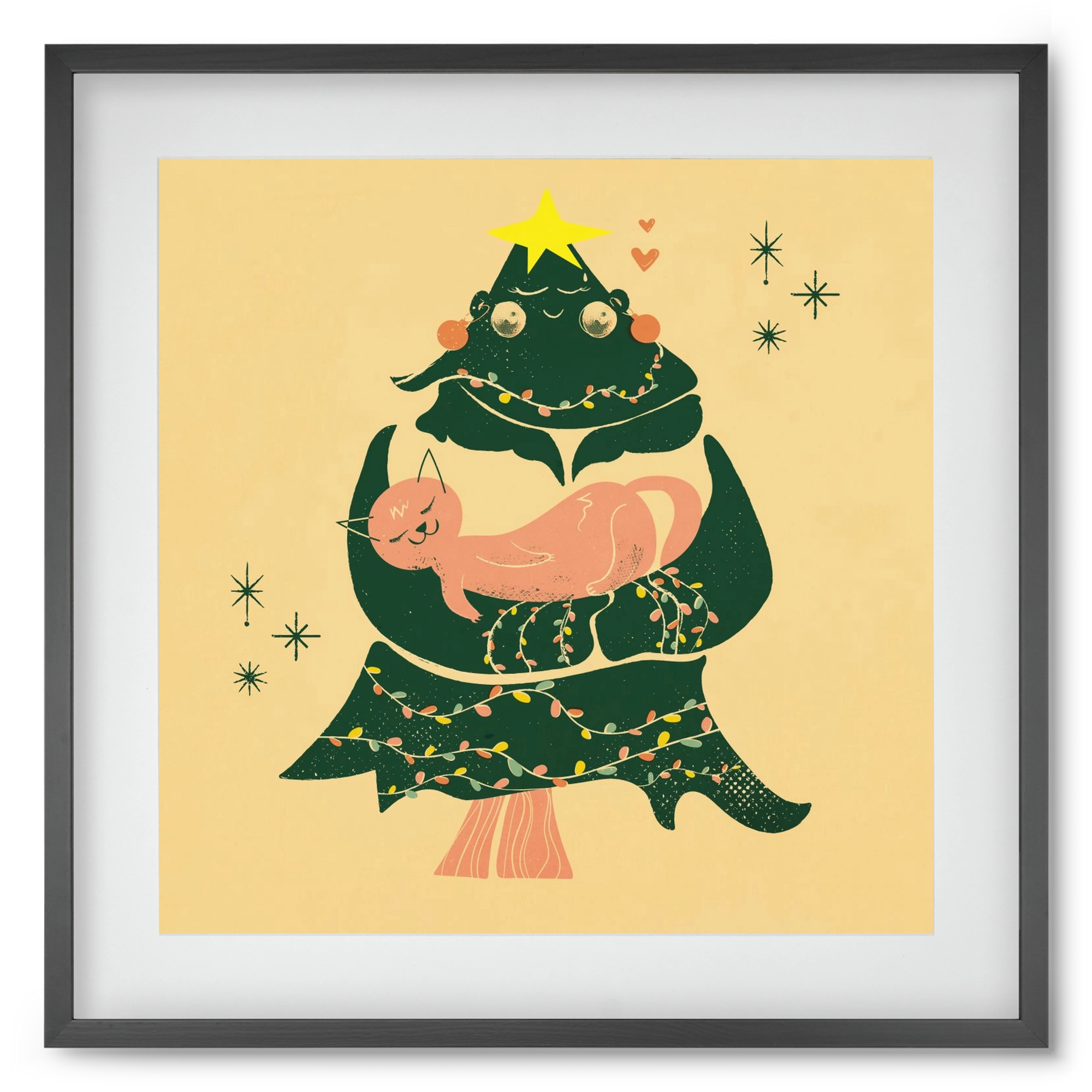 Meowy Christmas , 50x50 cm (40x40 cm), Fekete keret, paszpartuval