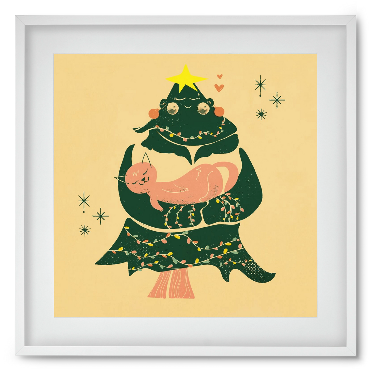 Meowy Christmas , 50x50 cm (40x40 cm), Fehér keret, paszpartuval