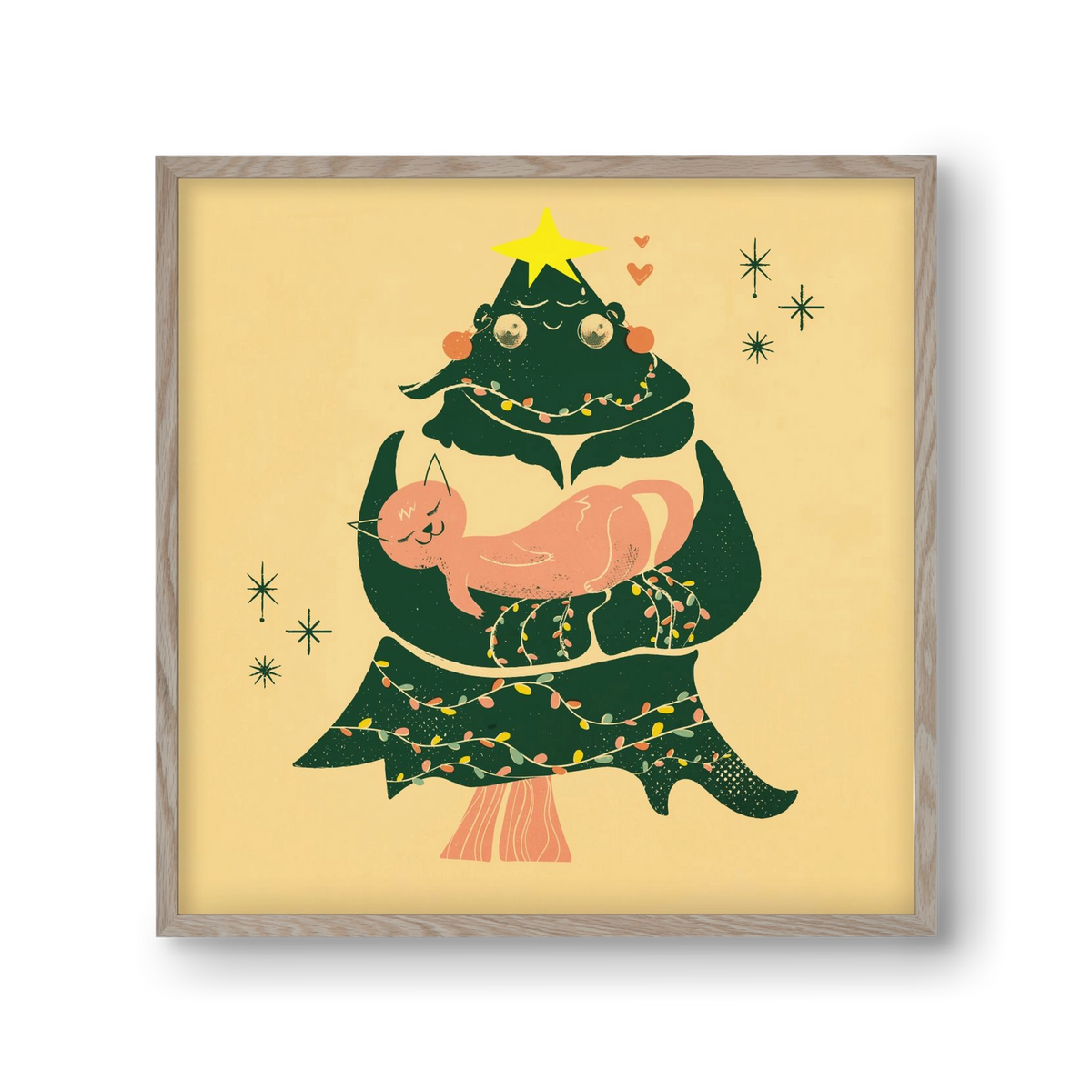 Meowy Christmas , 30x30 cm (30x30 cm), Tölgy keret