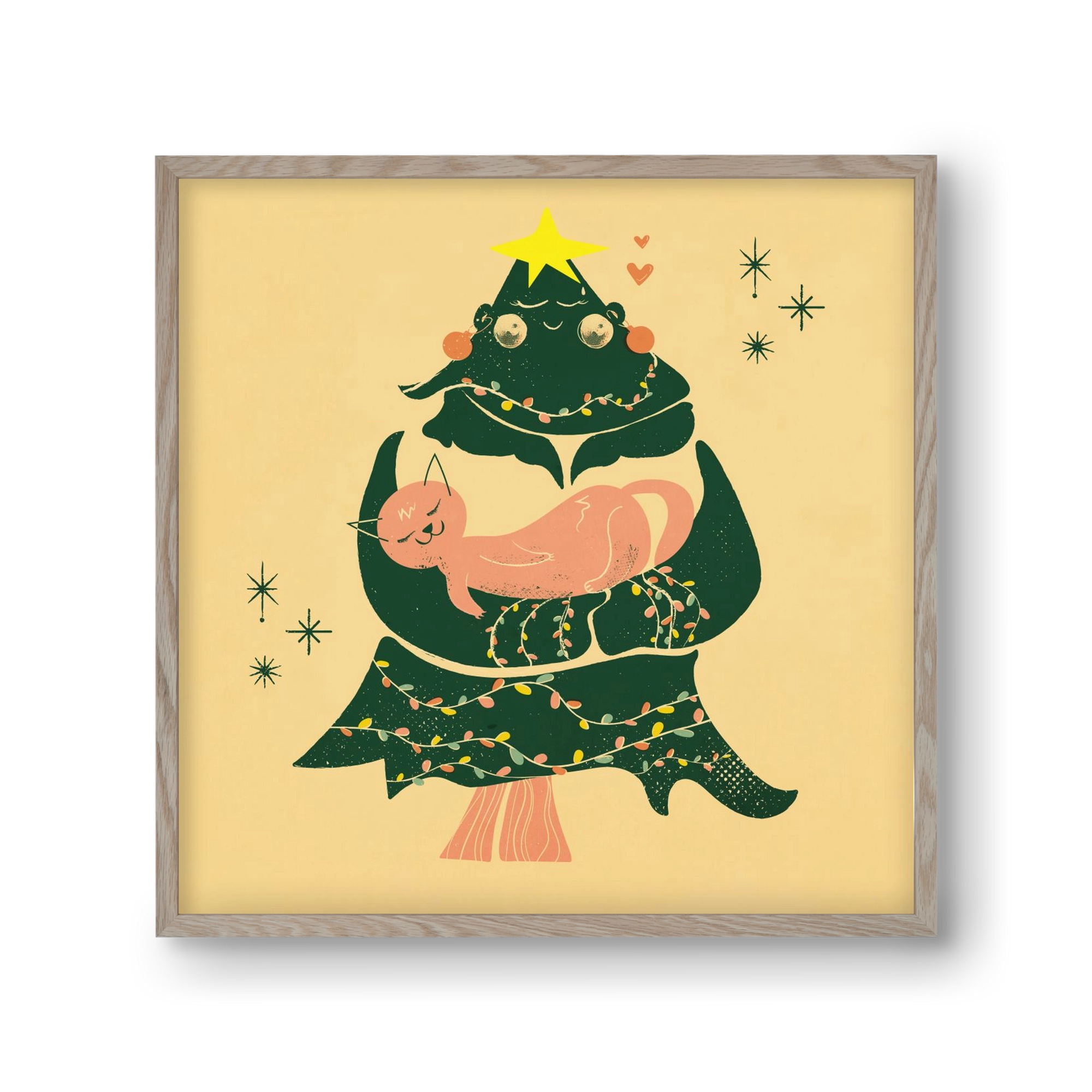 Meowy Christmas , 30x30 cm (30x30 cm), Tölgy keret