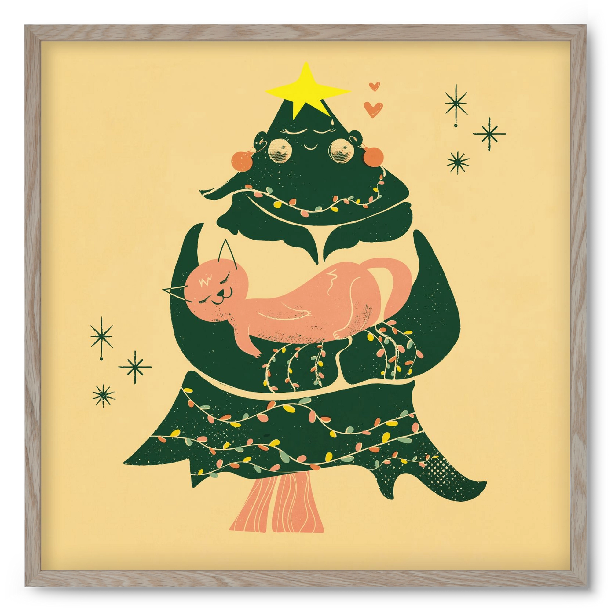 Meowy Christmas , 50x50 cm (50x50 cm), Tölgy keret