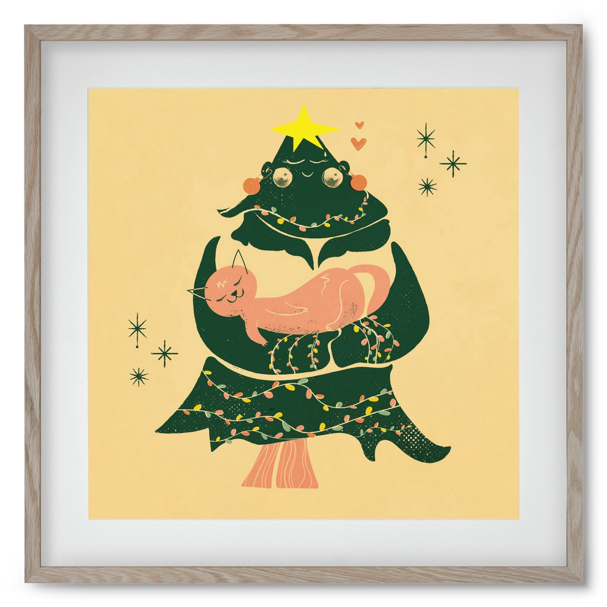 Meowy Christmas , 50x50 cm (40x40 cm), Tölgy keret, paszpartuval