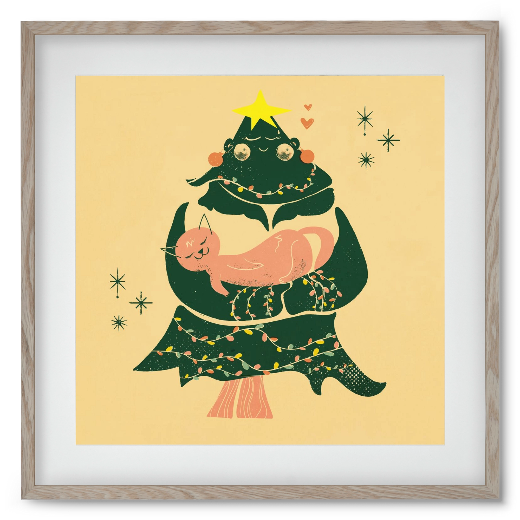 Meowy Christmas , 50x50 cm (40x40 cm), Tölgy keret, paszpartuval