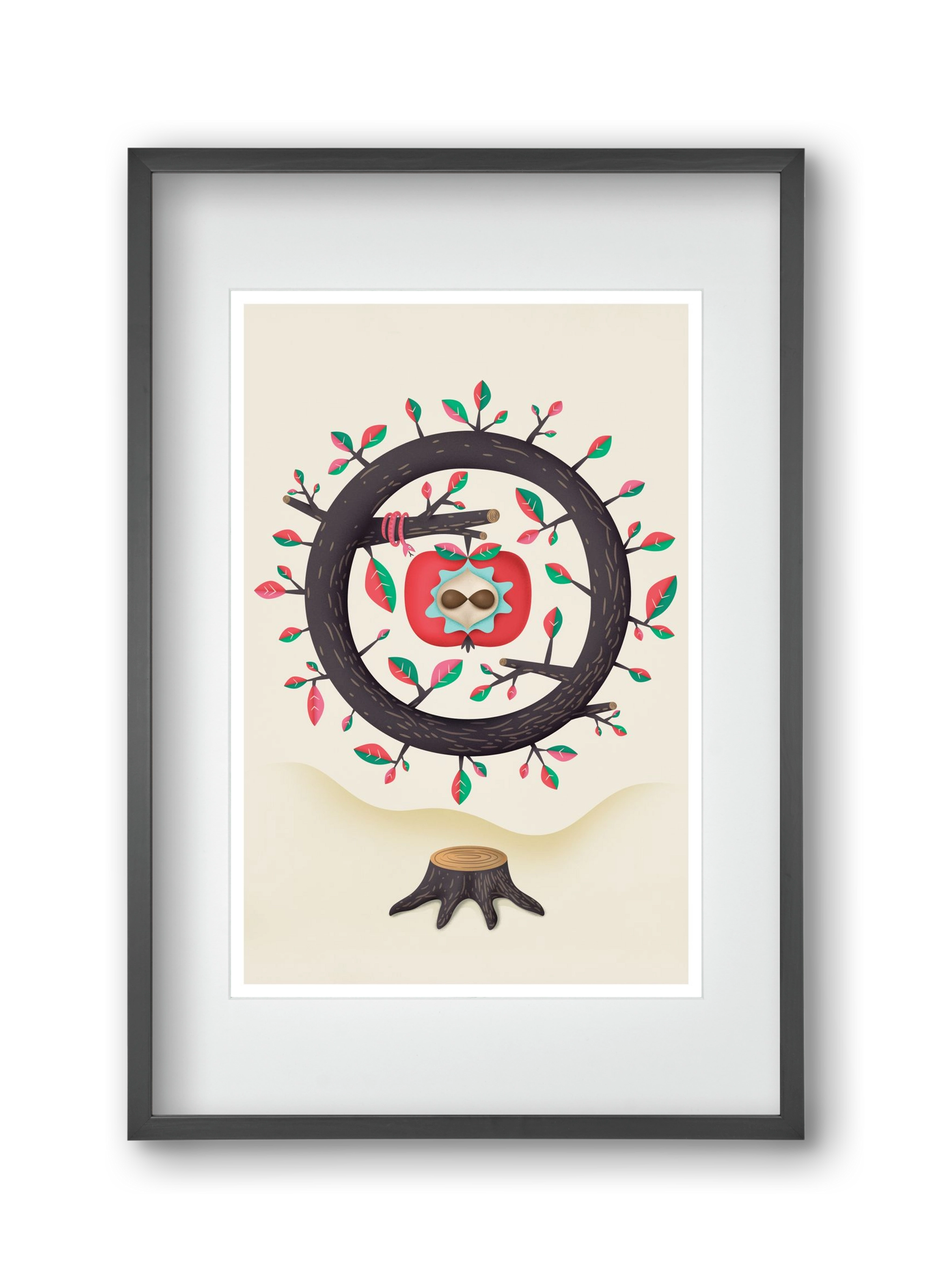 almafa, 30x45 cm (20x30 cm), Fekete keret, paszpartuval