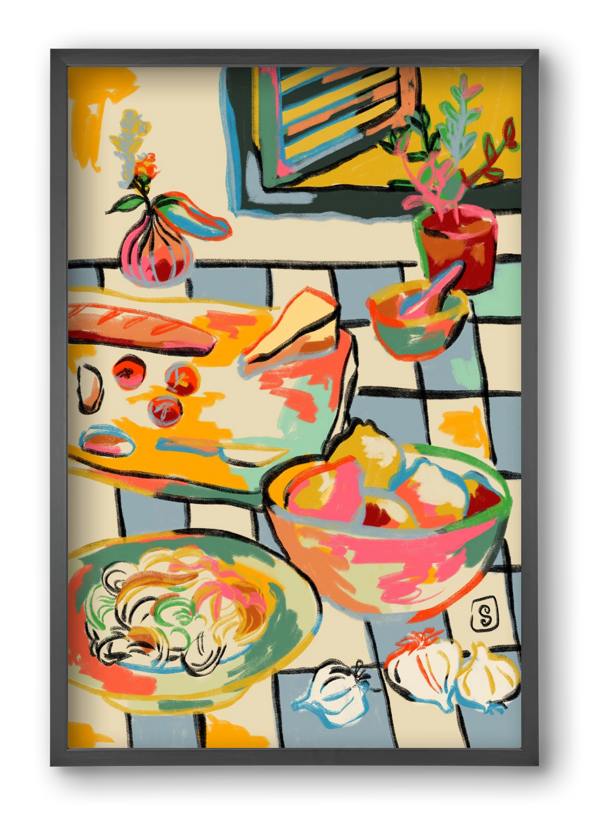 BREAD AND PASTA LOVE, 40x60 cm (40x60 cm), Fekete keret