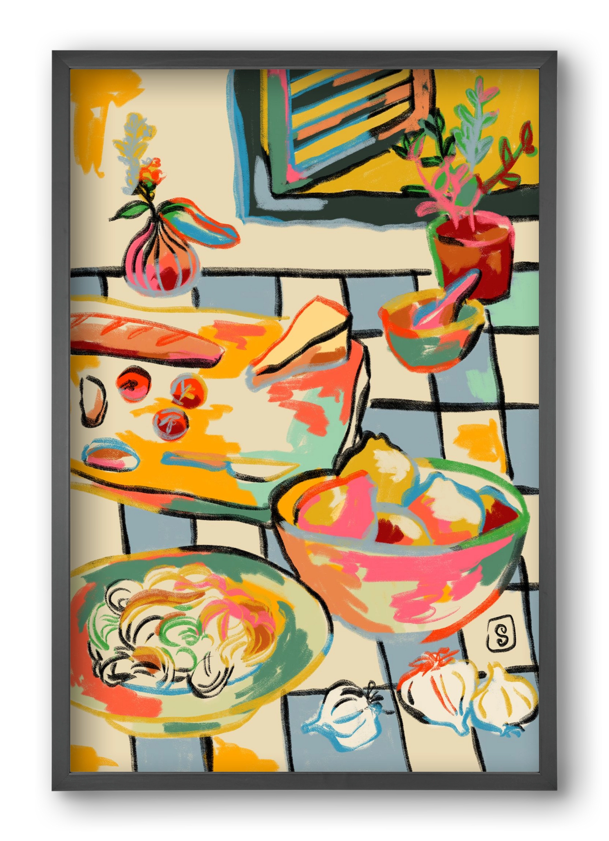 BREAD AND PASTA LOVE, 40x60 cm (40x60 cm), Fekete keret