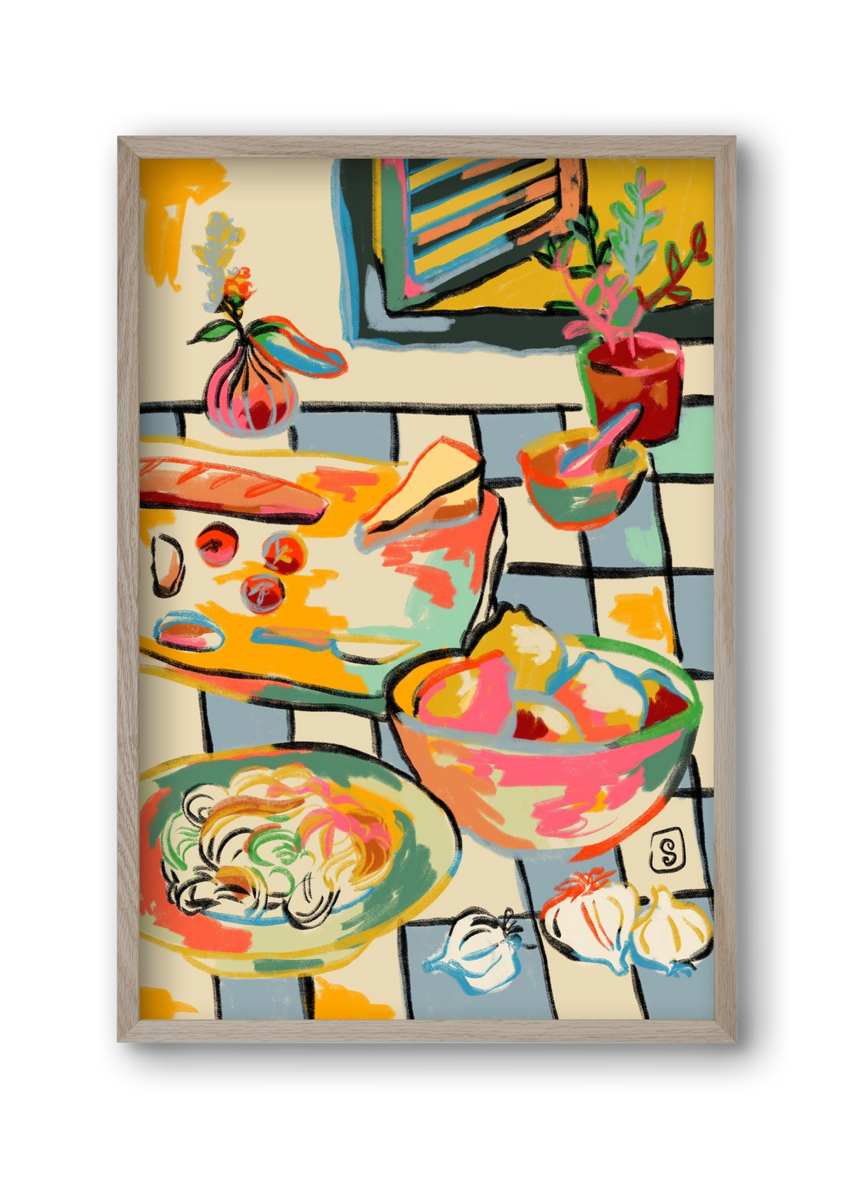 BREAD AND PASTA LOVE, 30x45 cm (30x45 cm), Tölgy keret