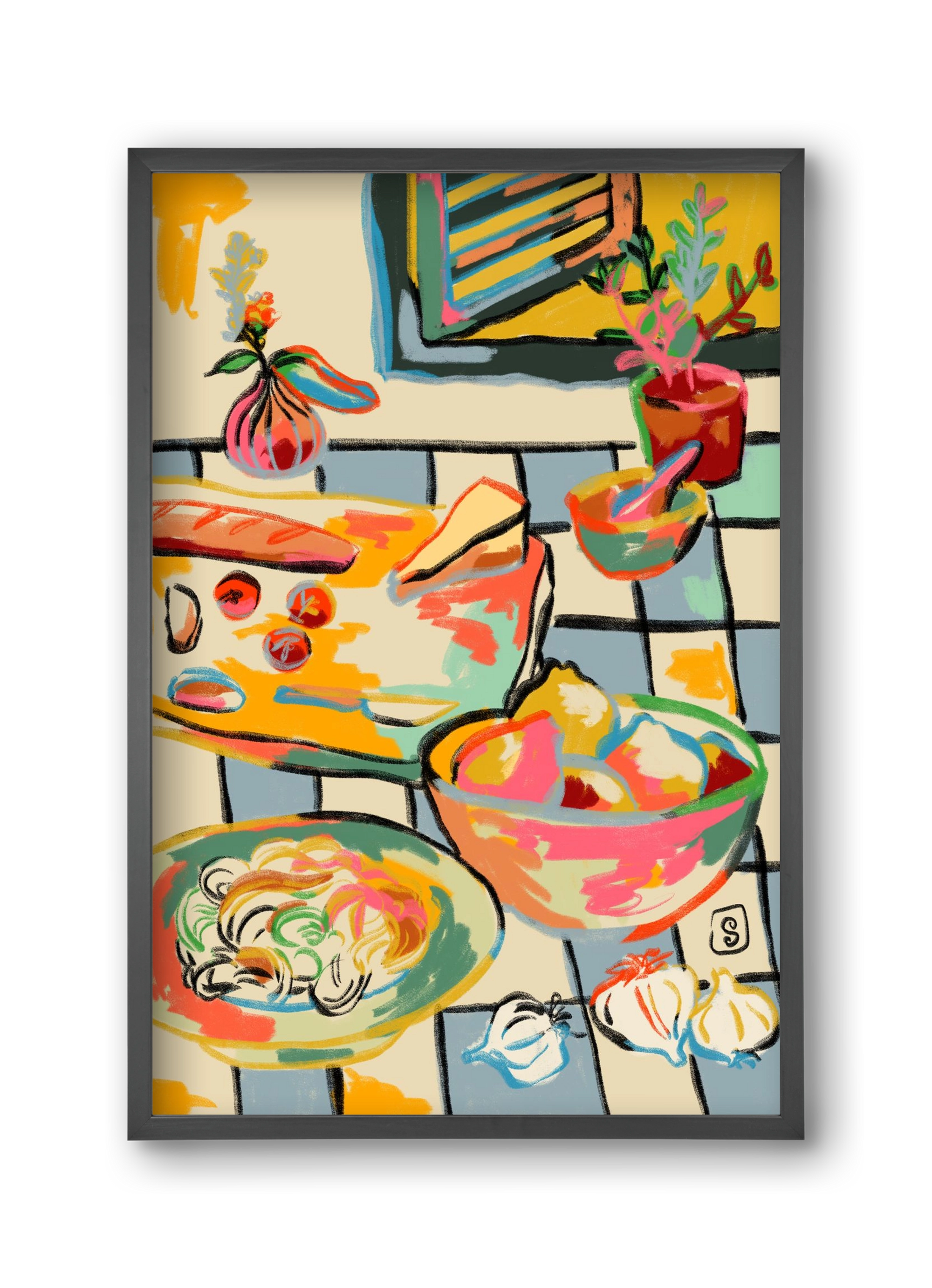 BREAD AND PASTA LOVE, 30x45 cm (30x45 cm), Fekete keret