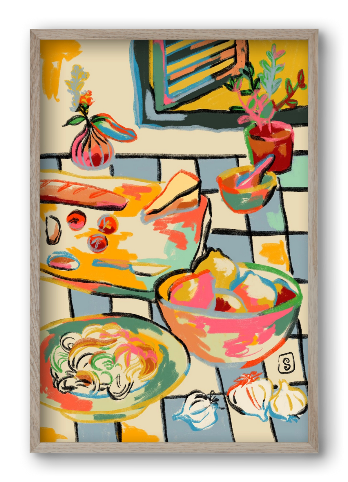 BREAD AND PASTA LOVE, 40x60 cm (40x60 cm), Tölgy keret