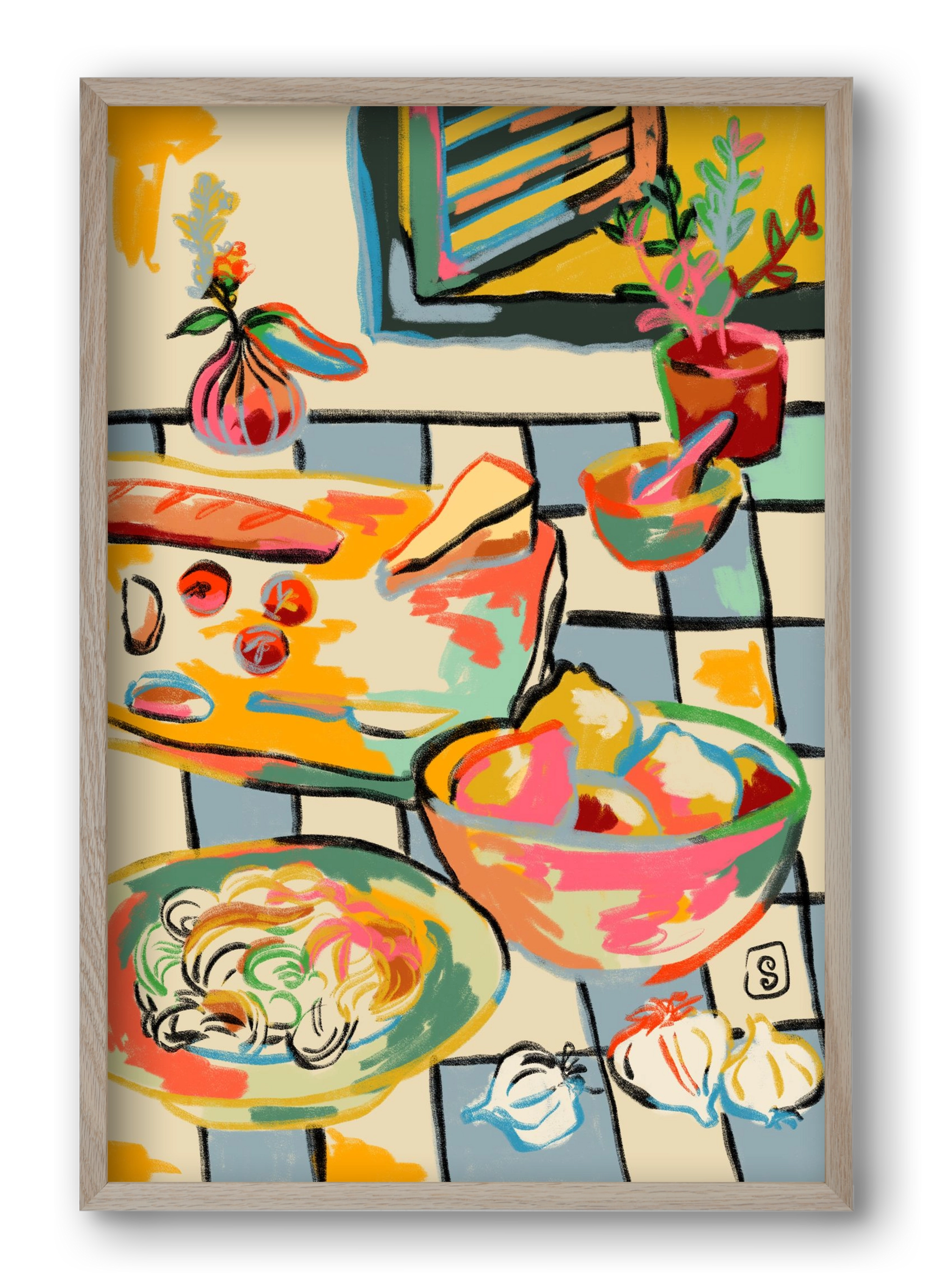 BREAD AND PASTA LOVE, 40x60 cm (40x60 cm), Tölgy keret