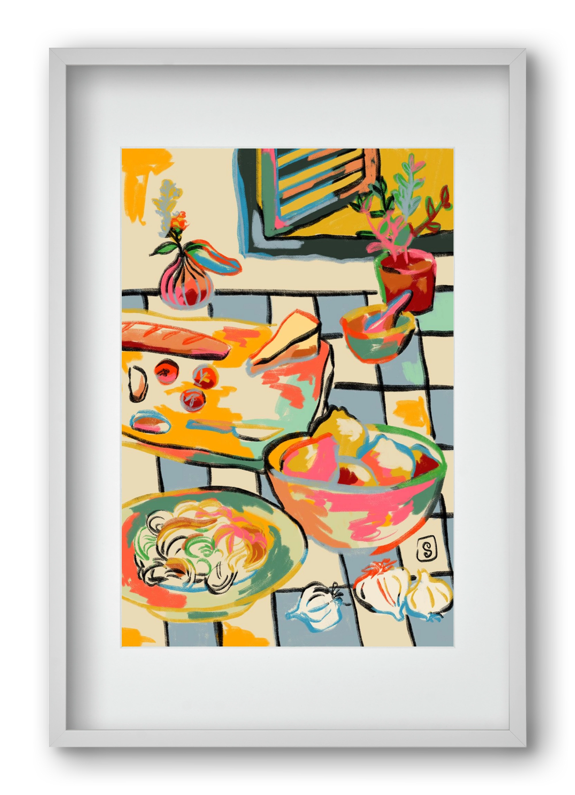 BREAD AND PASTA LOVE, 40x60 cm (30x45 cm), Fehér keret, paszpartuval