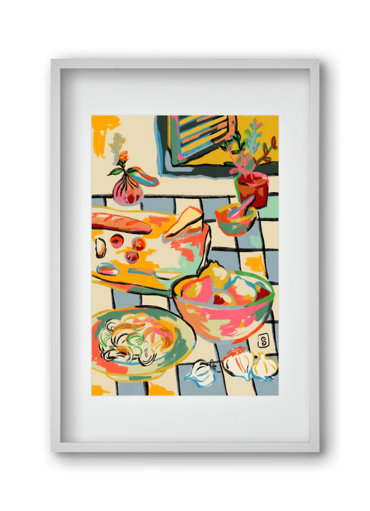 BREAD AND PASTA LOVE, 30x45 cm (20x30 cm), Fehér keret, paszpartuval