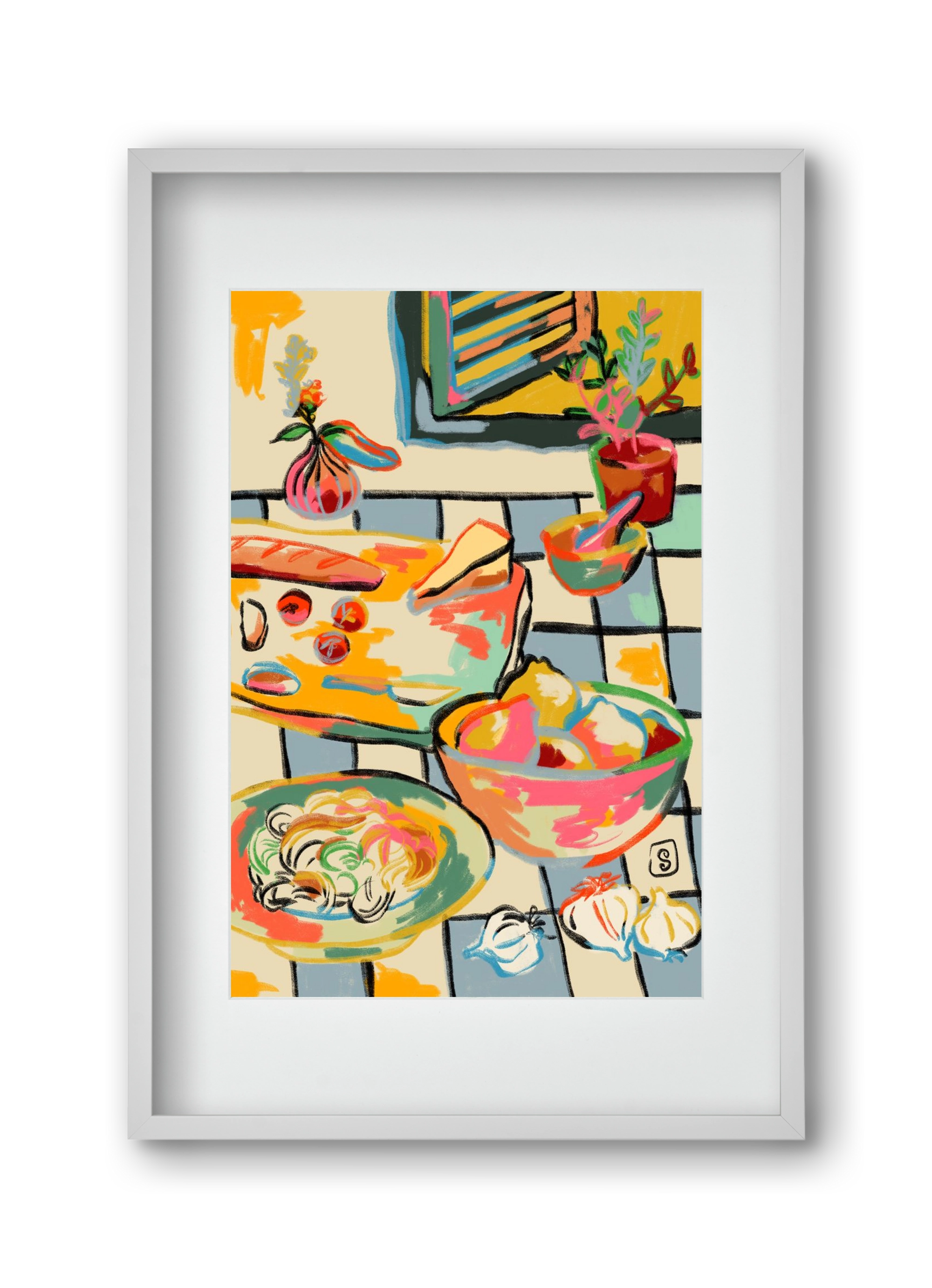 BREAD AND PASTA LOVE, 30x45 cm (20x30 cm), Fehér keret, paszpartuval