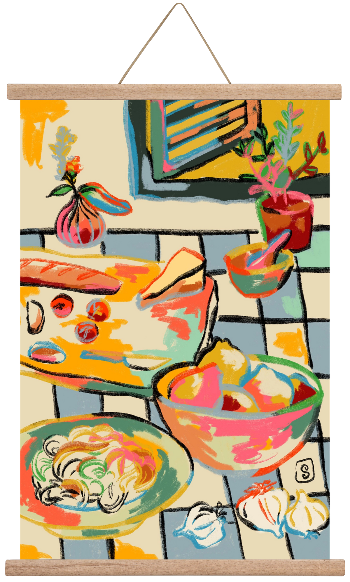 BREAD AND PASTA LOVE, 40x60 cm (40x60 cm), Tölgy akasztó