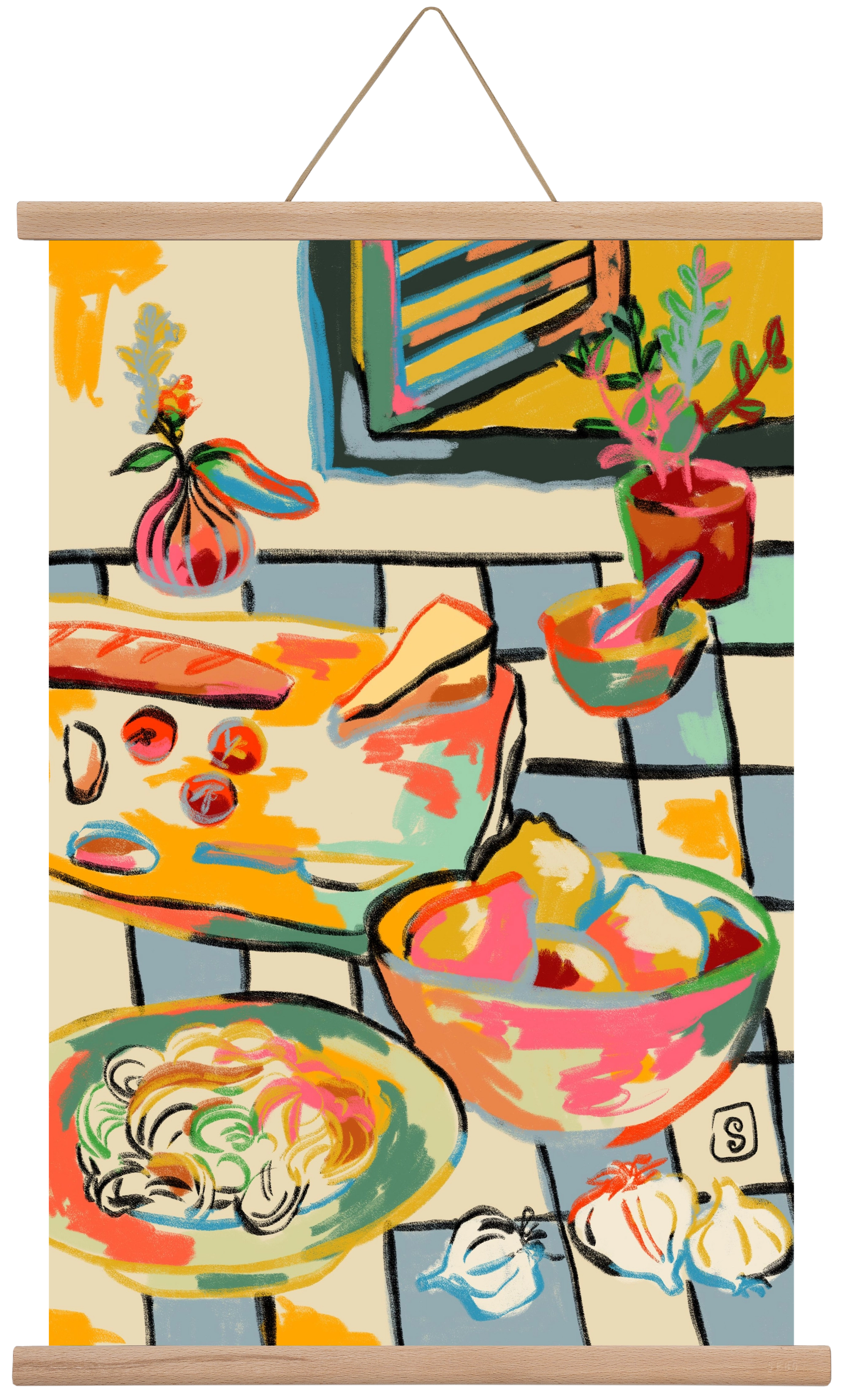 BREAD AND PASTA LOVE, 40x60 cm (40x60 cm), Tölgy akasztó