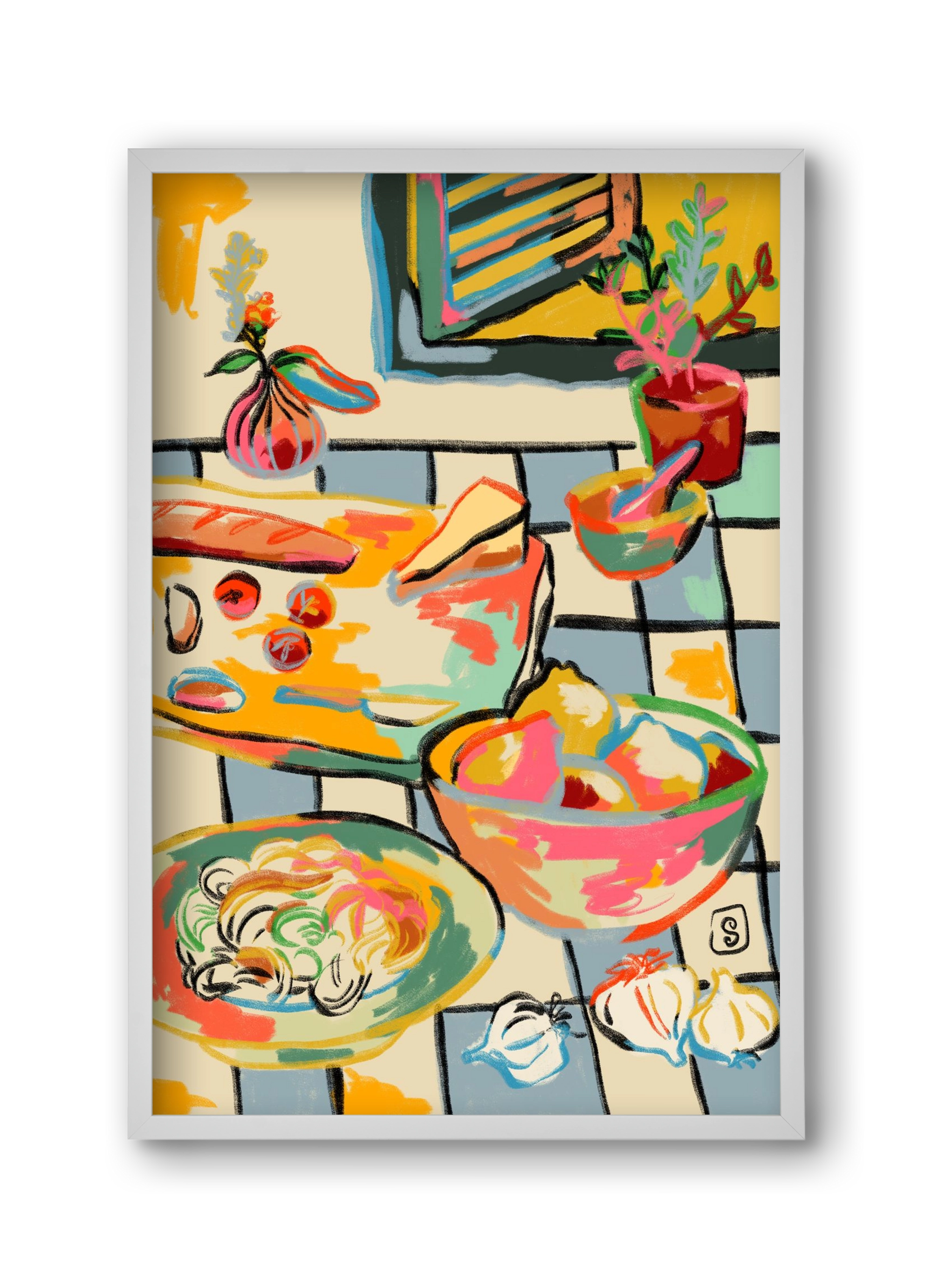 BREAD AND PASTA LOVE, 30x45 cm (30x45 cm), Fehér keret