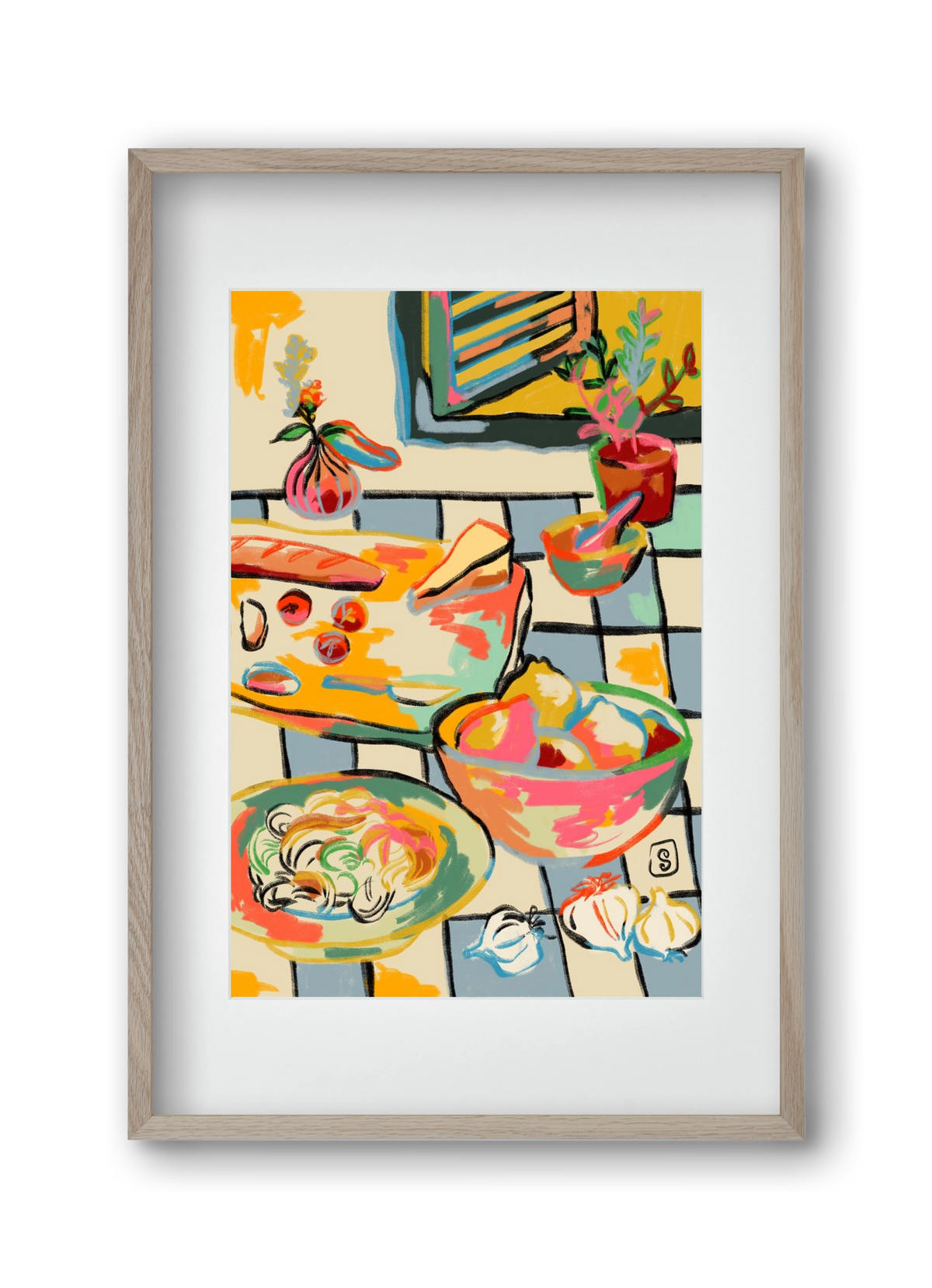 BREAD AND PASTA LOVE, 30x45 cm (20x30 cm), Tölgy keret, paszpartuval