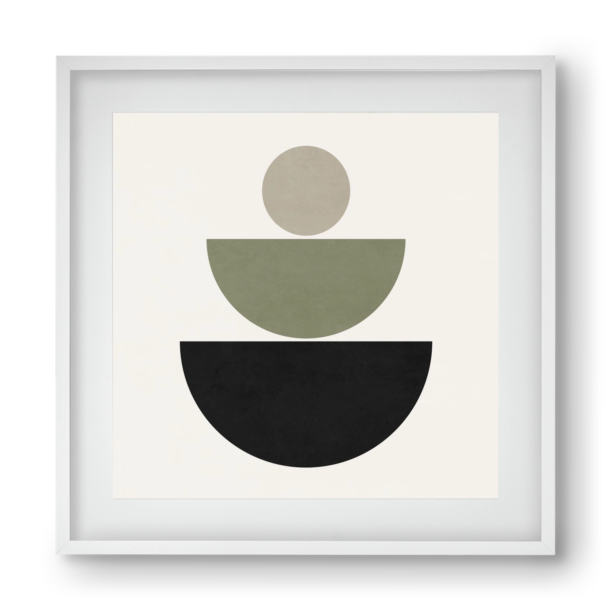 GEOMETRIC SHAPES  - GREEN AND BLACK, 40x40 cm (30x30 cm), Fehér keret, paszpartuval