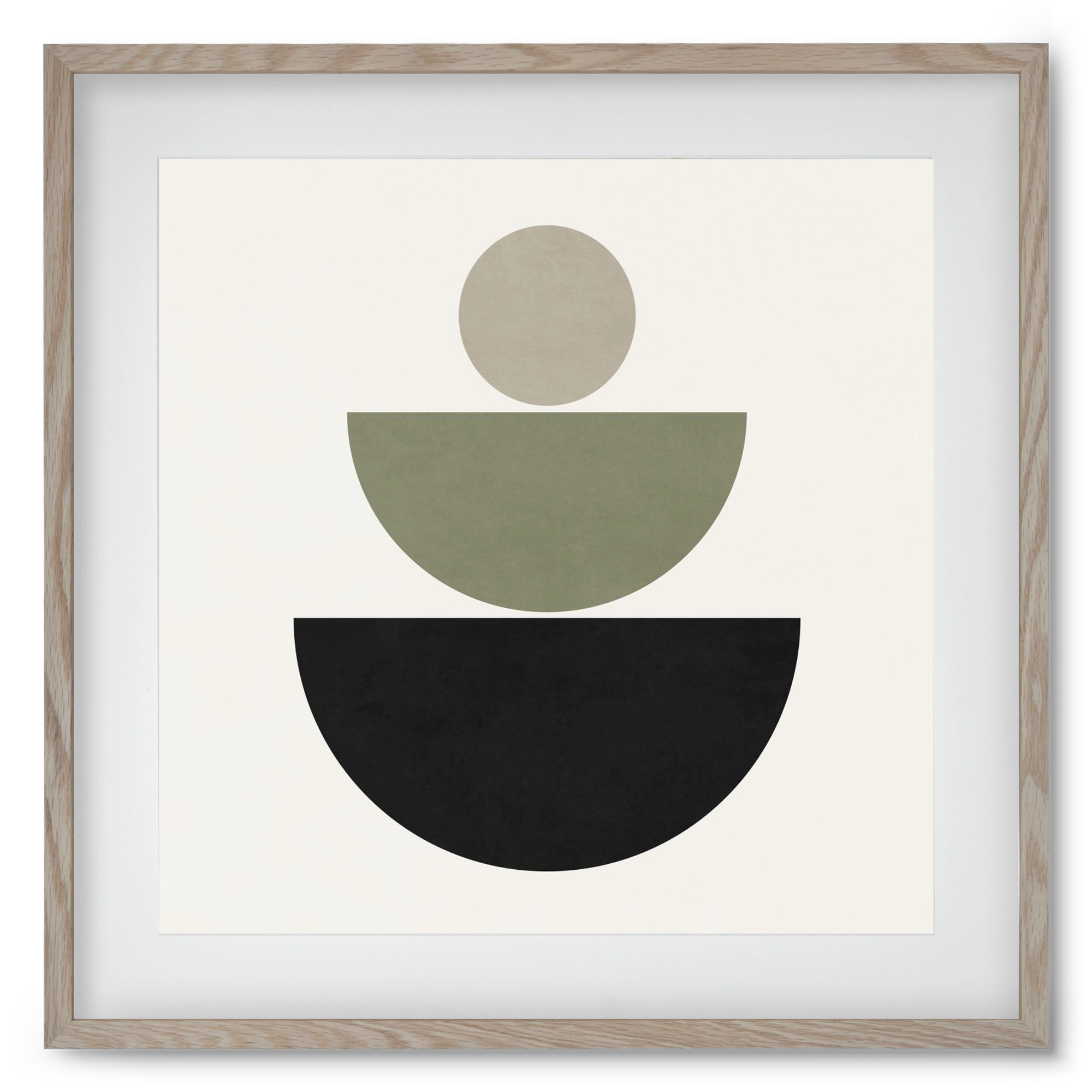 GEOMETRIC SHAPES  - GREEN AND BLACK, 50x50 cm (40x40 cm), Tölgy keret, paszpartuval