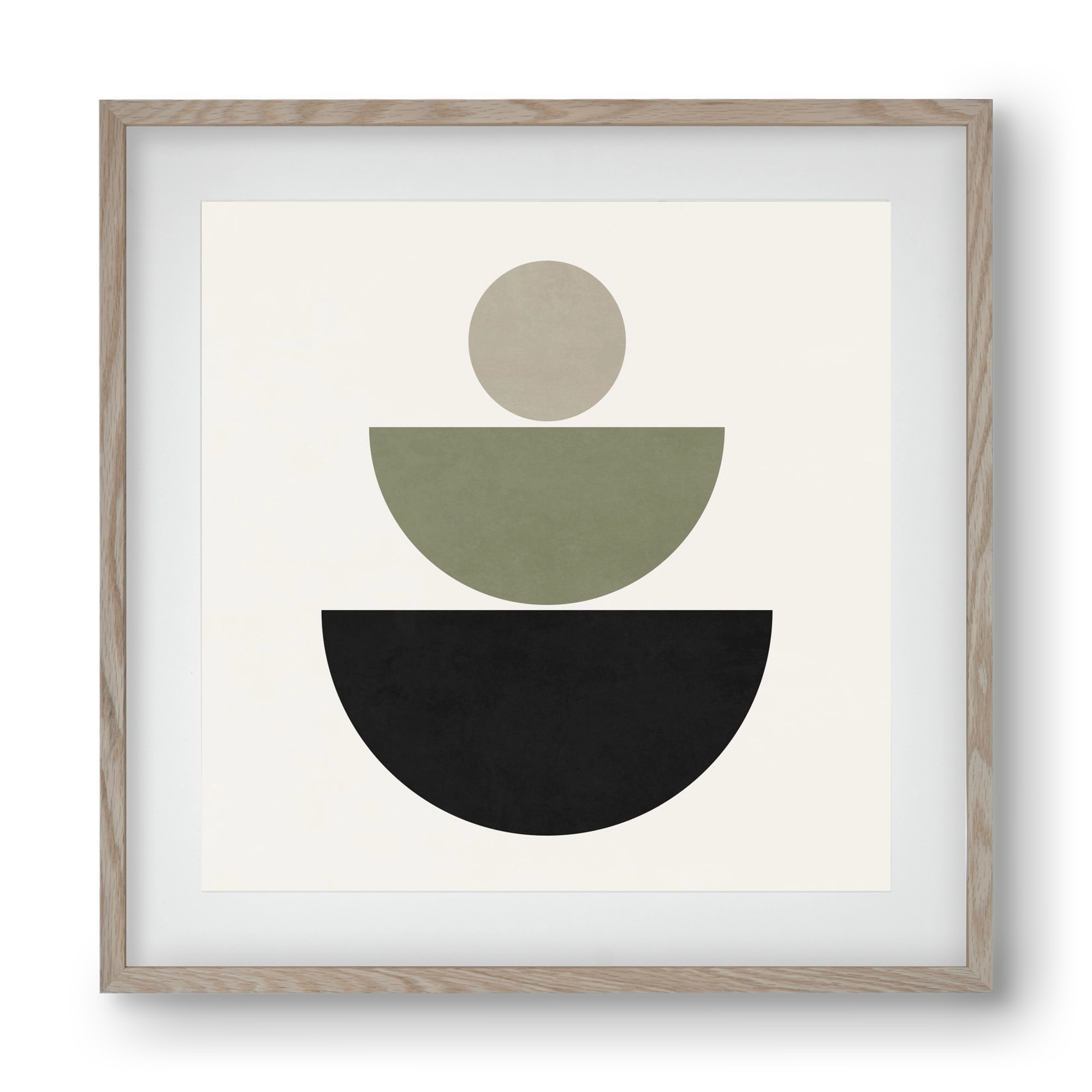 GEOMETRIC SHAPES  - GREEN AND BLACK, 40x40 cm (30x30 cm), Tölgy keret, paszpartuval