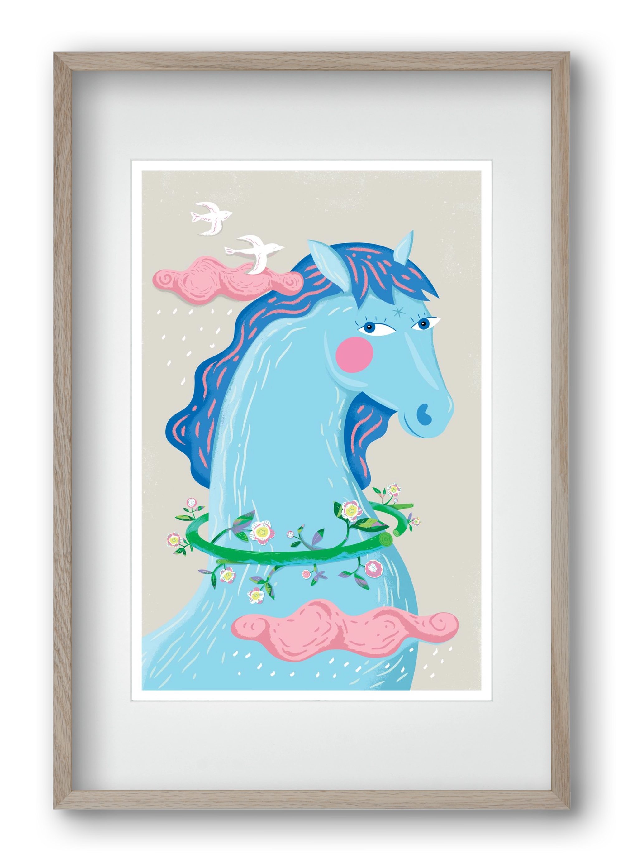 Kék póni, 40x60 cm (30x45 cm), Tölgy keret, paszpartuval