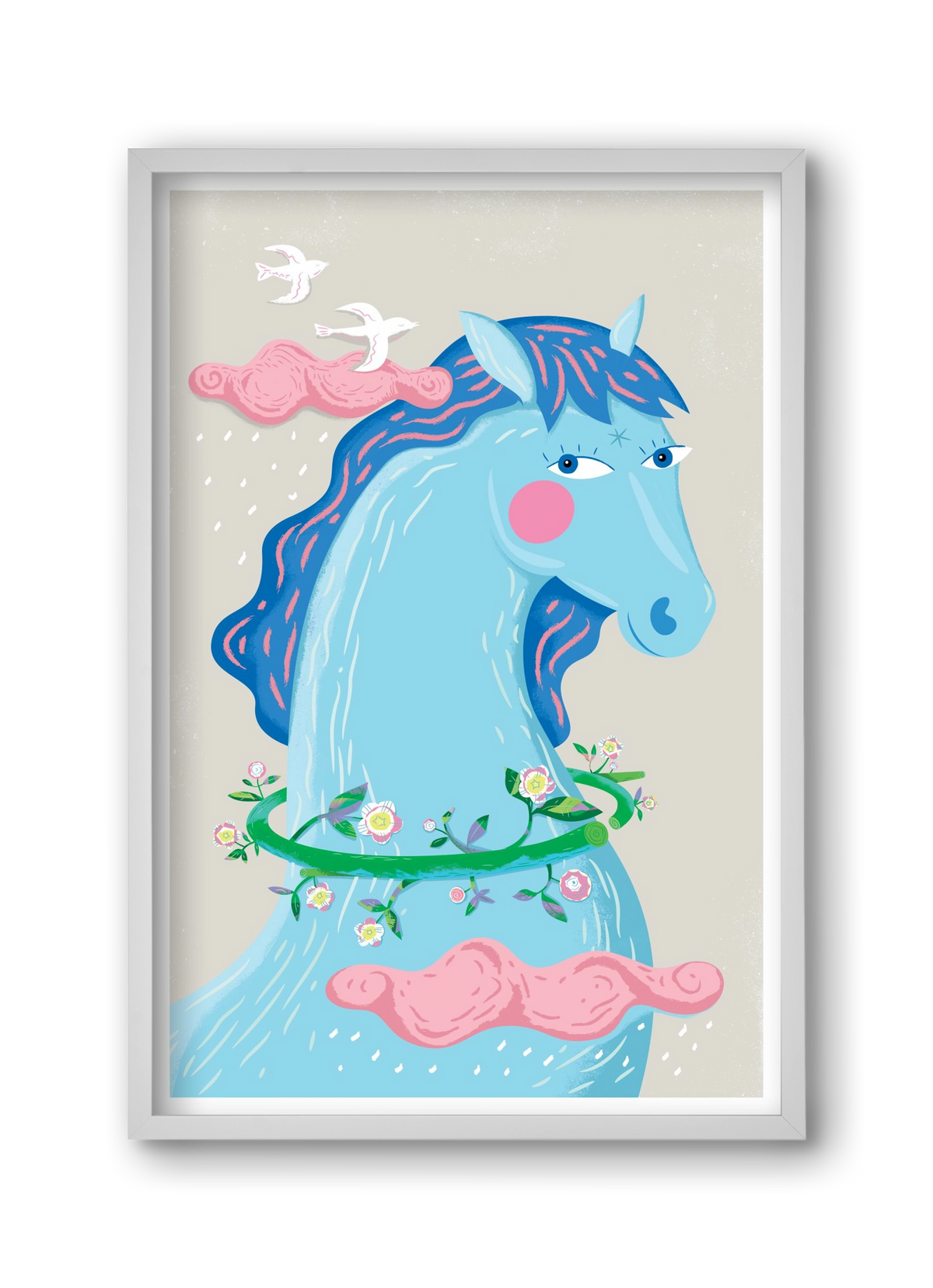 Kék póni, 30x45 cm (30x45 cm), Fehér keret
