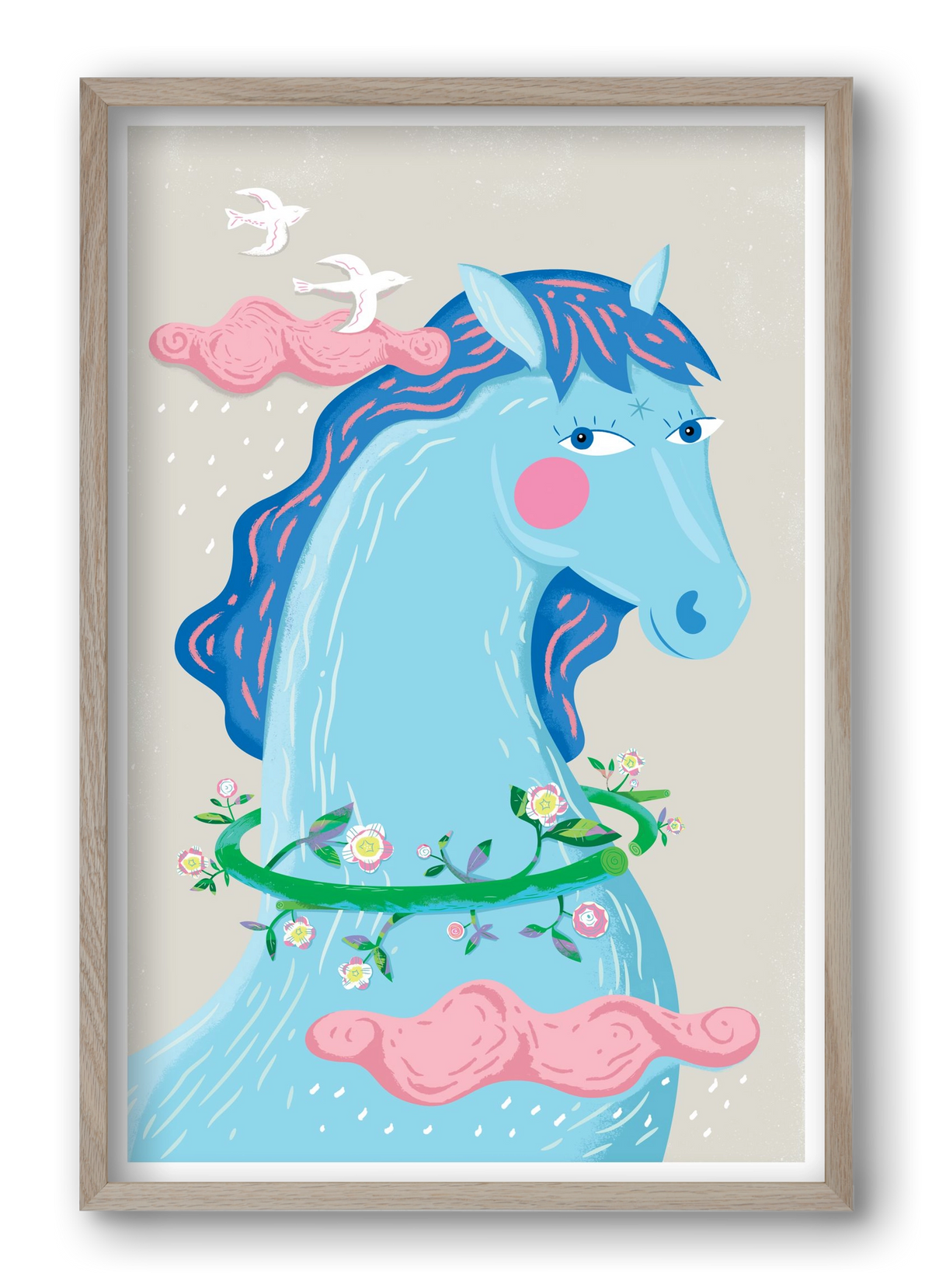 Kék póni, 40x60 cm (40x60 cm), Tölgy keret