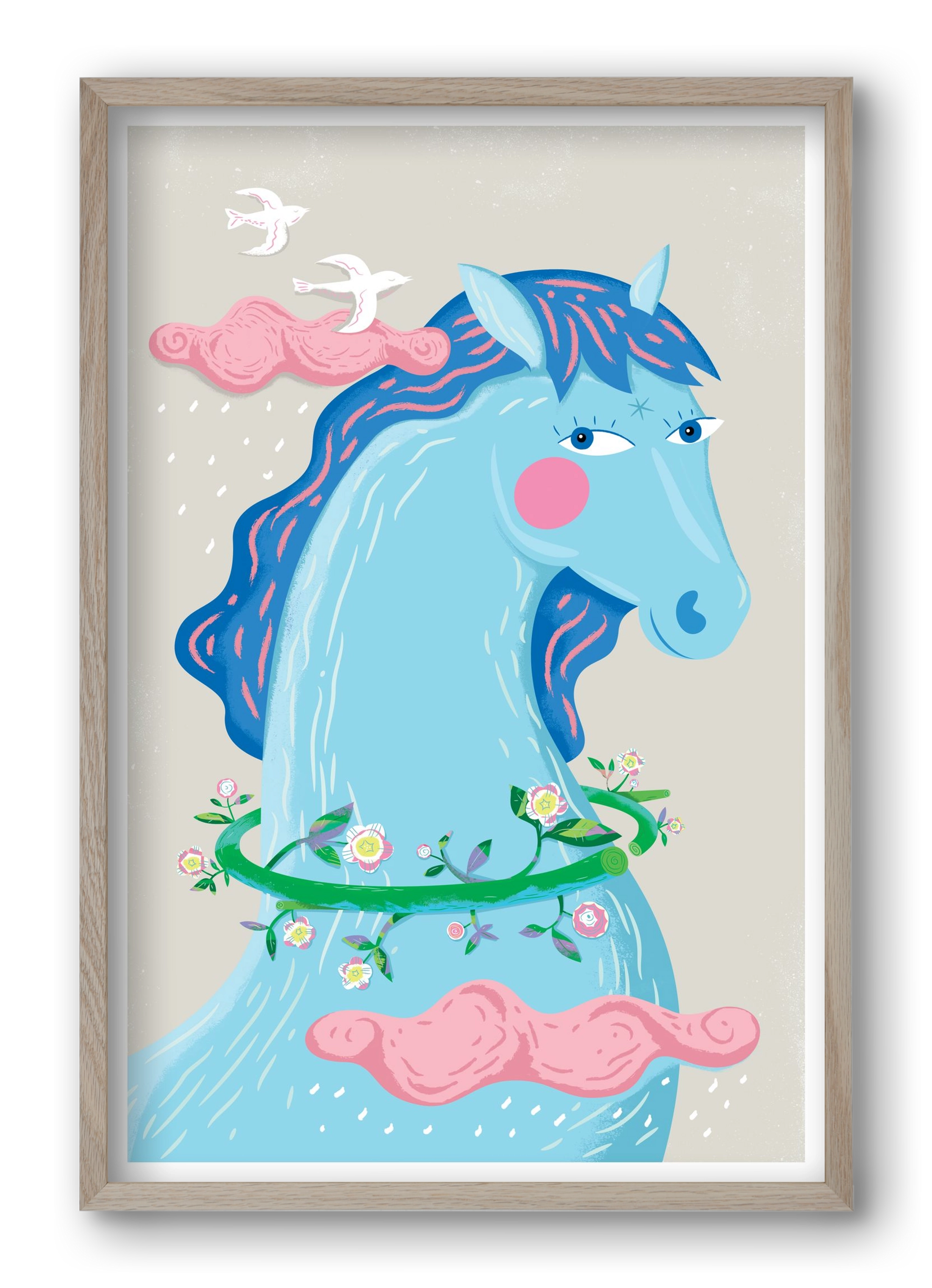 Kék póni, 40x60 cm (40x60 cm), Tölgy keret