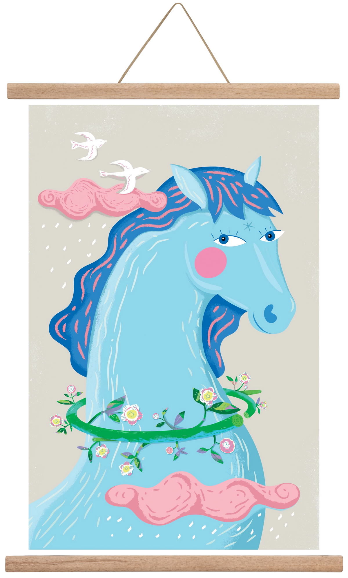 Kék póni, 40x60 cm (40x60 cm), Tölgy akasztó