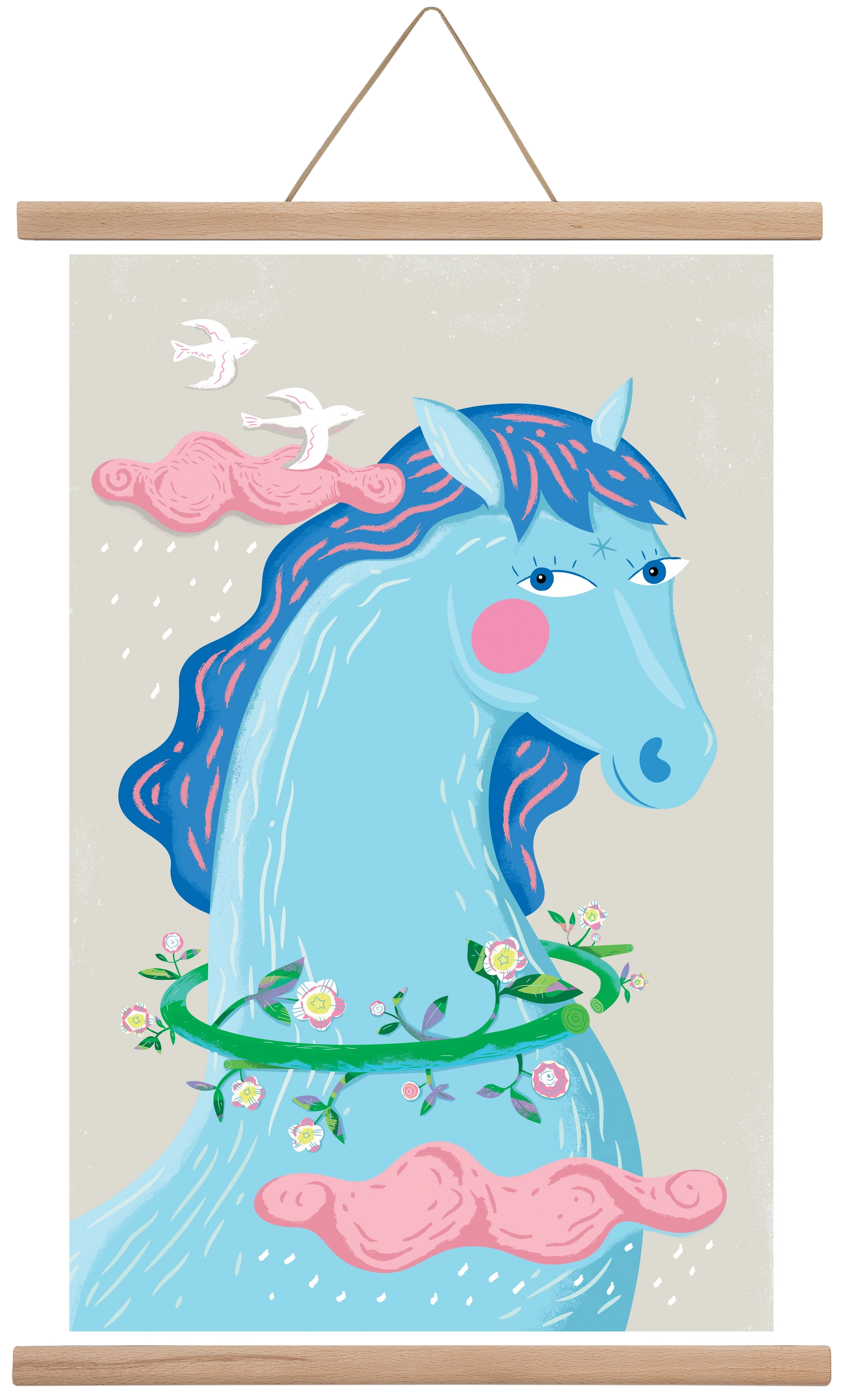 Kék póni, 40x60 cm (40x60 cm), Tölgy akasztó