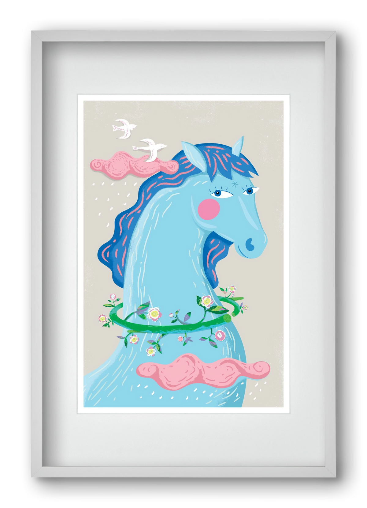 Kék póni, 40x60 cm (30x45 cm), Fehér keret, paszpartuval